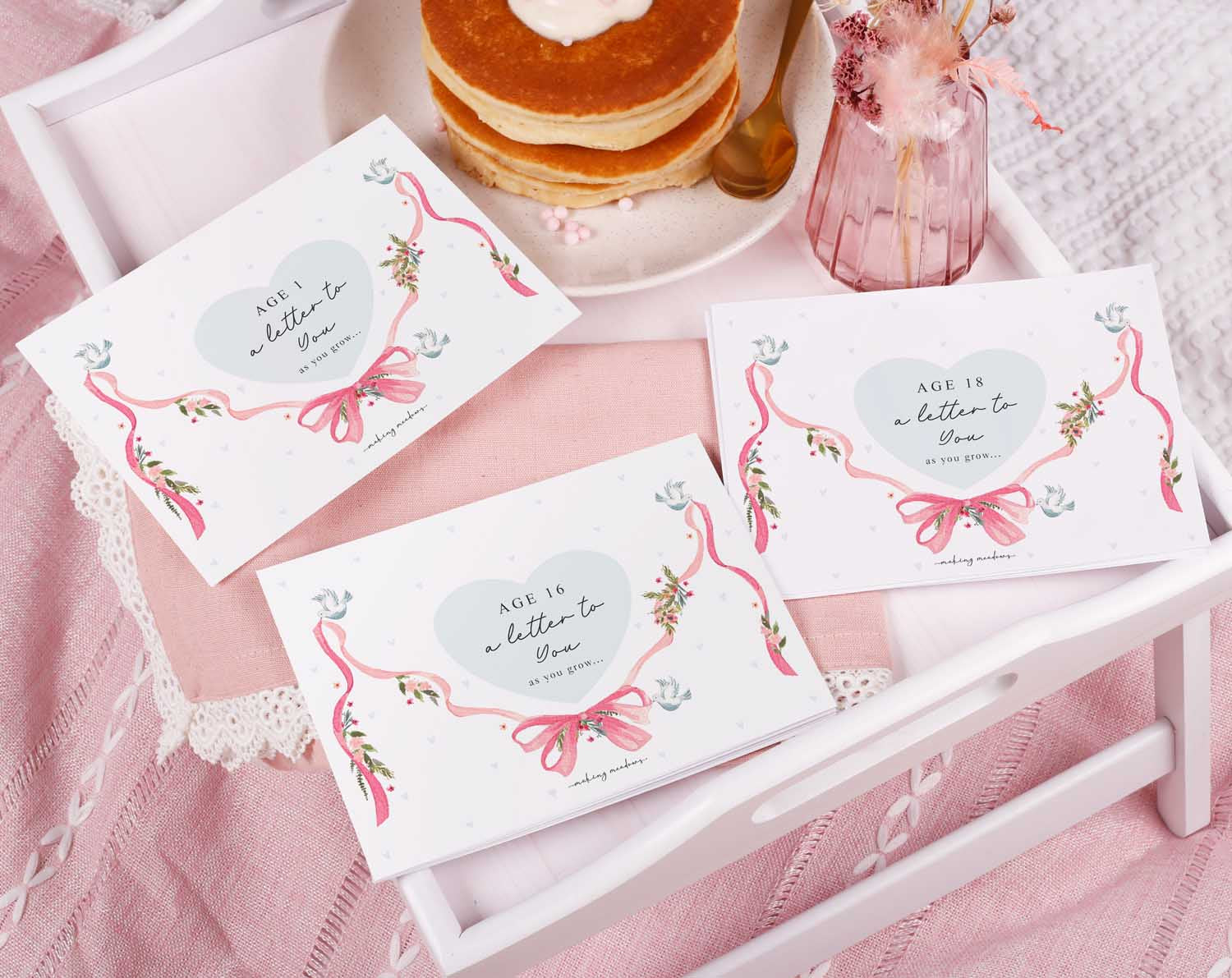 Personalised Vintage Letter To Our Daughter stationery set with floral designs and a heart-shaped template.