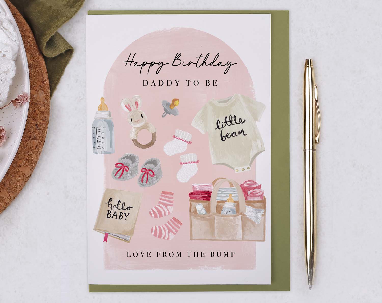 Pink Baby Bump Birthday Card For Daddy. Greeting & Note Cards designed by Making Meadows