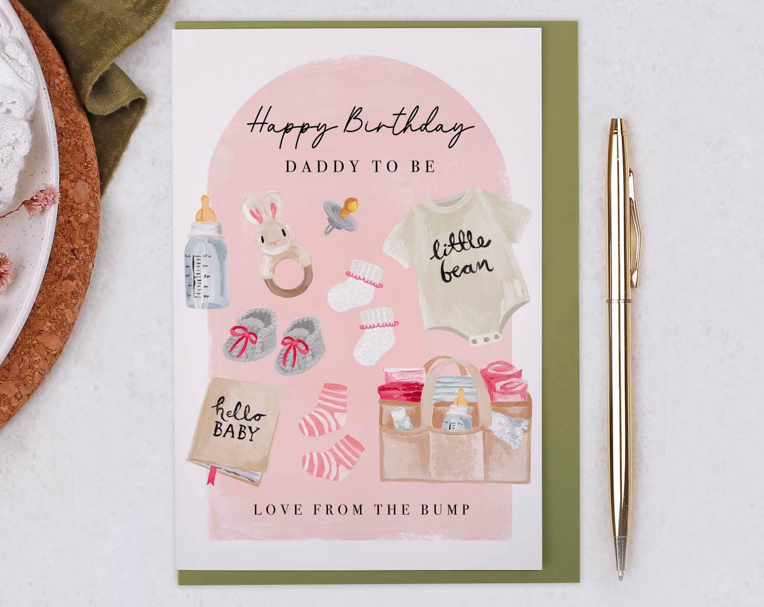 Pink Baby Bump Birthday Card For Daddy. Greeting & Note Cards designed by Making Meadows