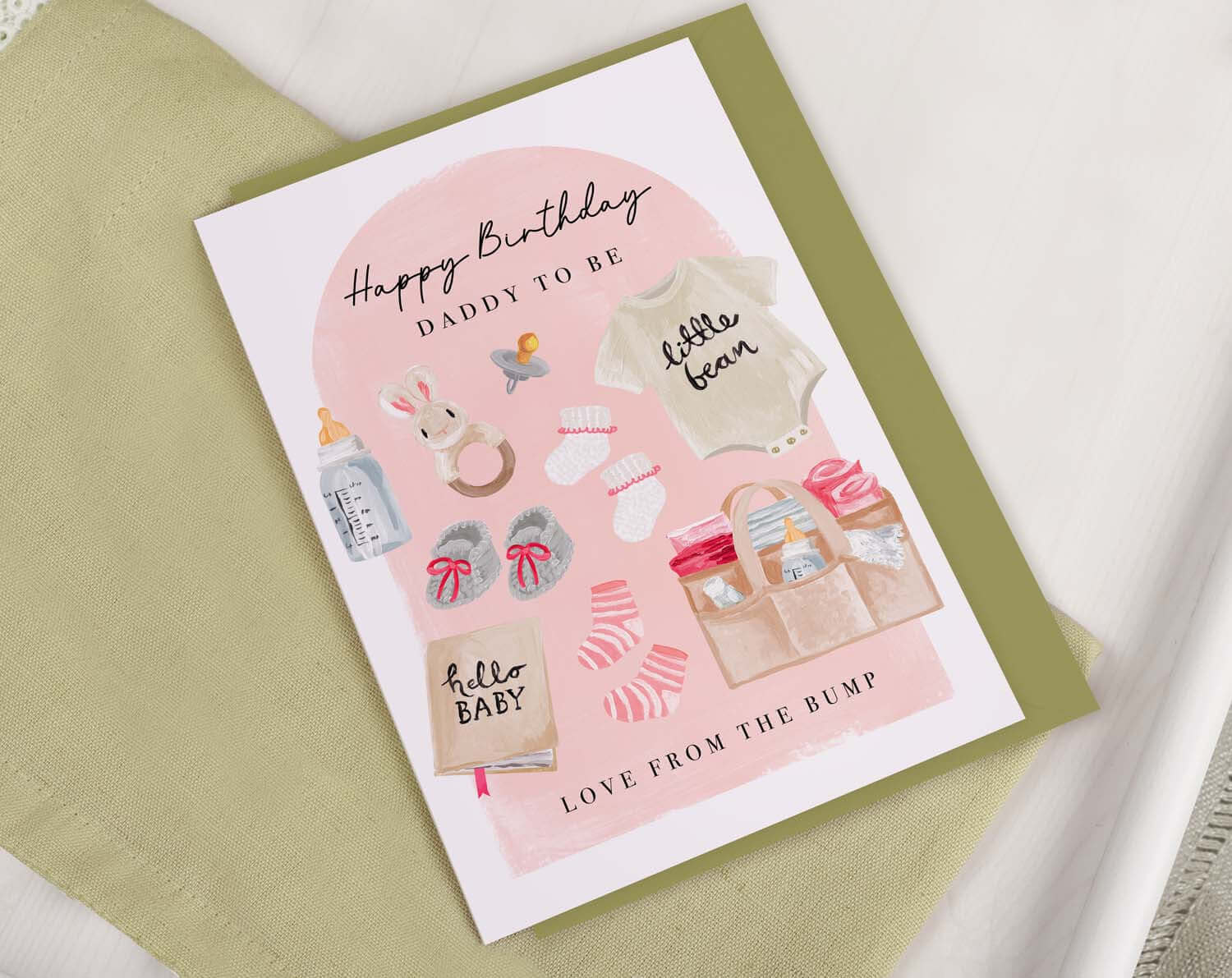 Pink Baby Bump Birthday Card For Daddy. Greeting & Note Cards designed by Making Meadows