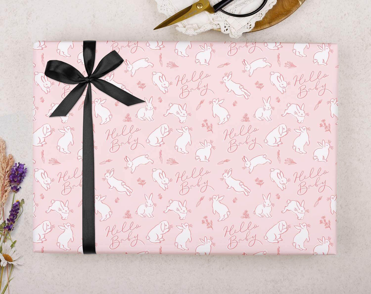 Pink Baby Shower Bunny Wrapping Paper. Wrapping Paper designed by Making Meadows