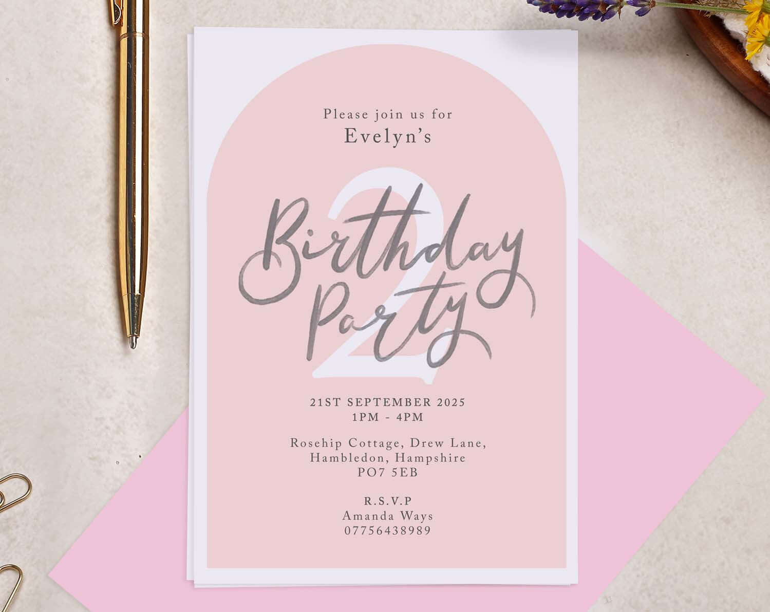 Personalised A6 Pink Birthday Invitation