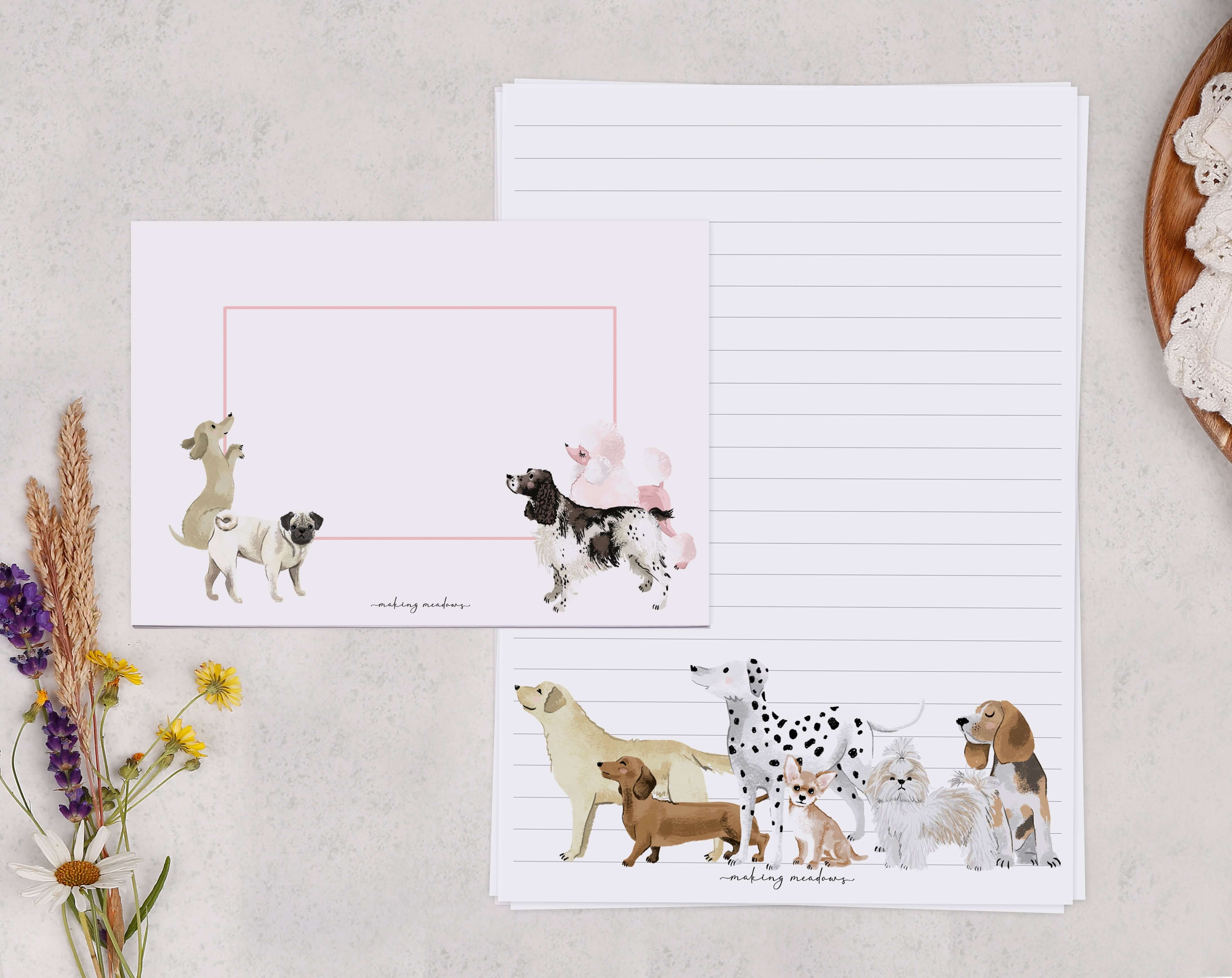 Pink Dog A5 Writing Paper & Envelope Set. Stationery designed by Making Meadows