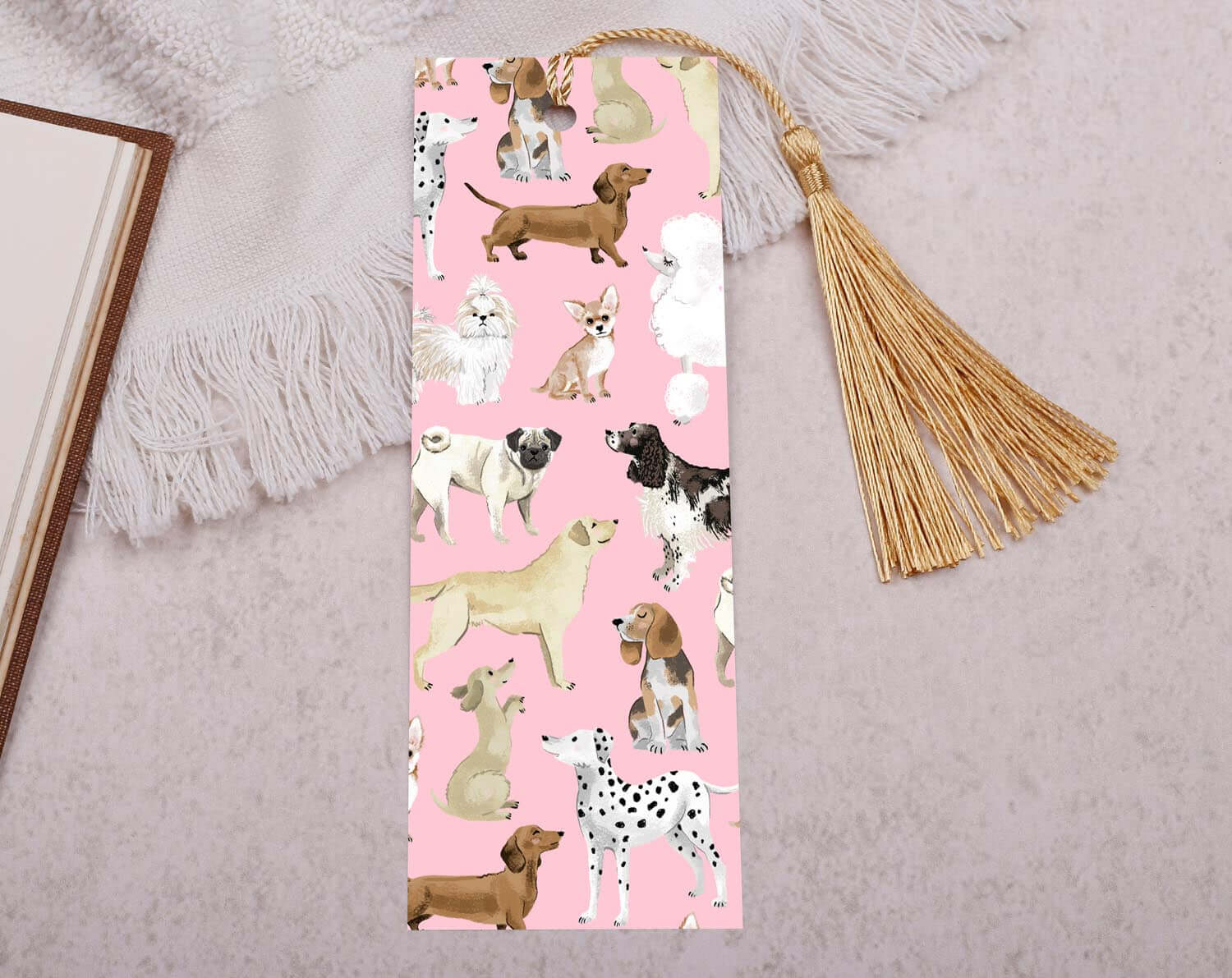 Pink Dog Bookmark With Tassel. Bookmarks designed by Making Meadows