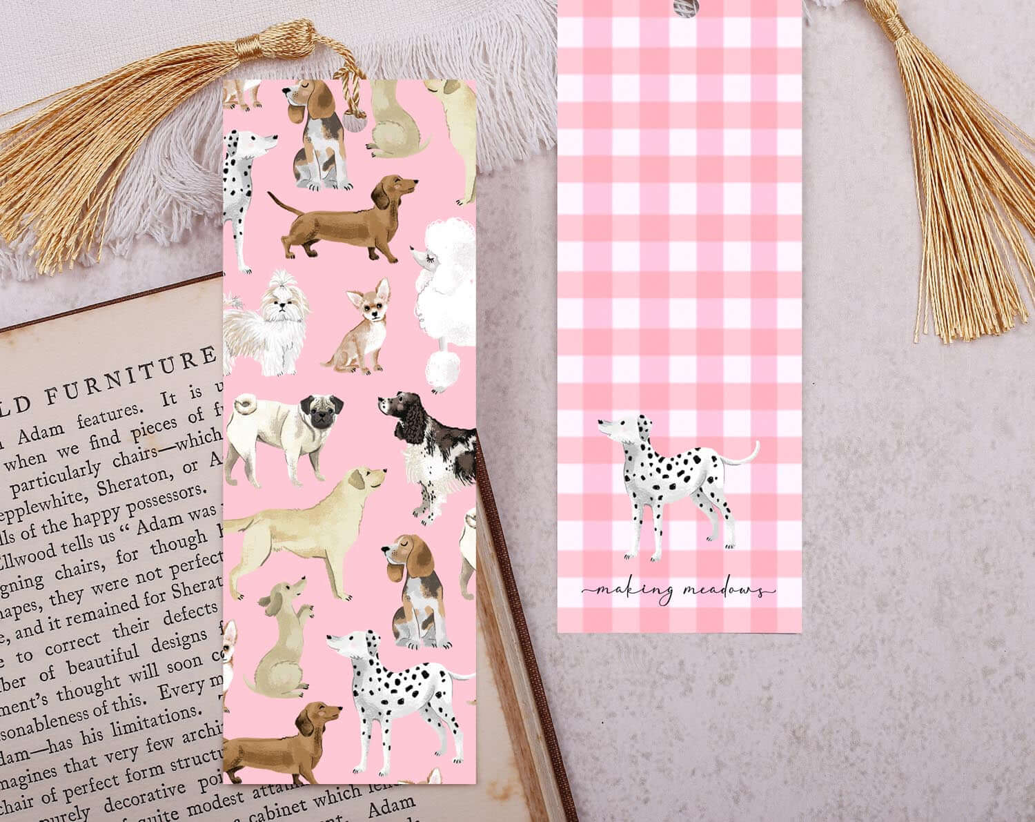 Pink Dog Bookmark With Tassel. Bookmarks designed by Making Meadows