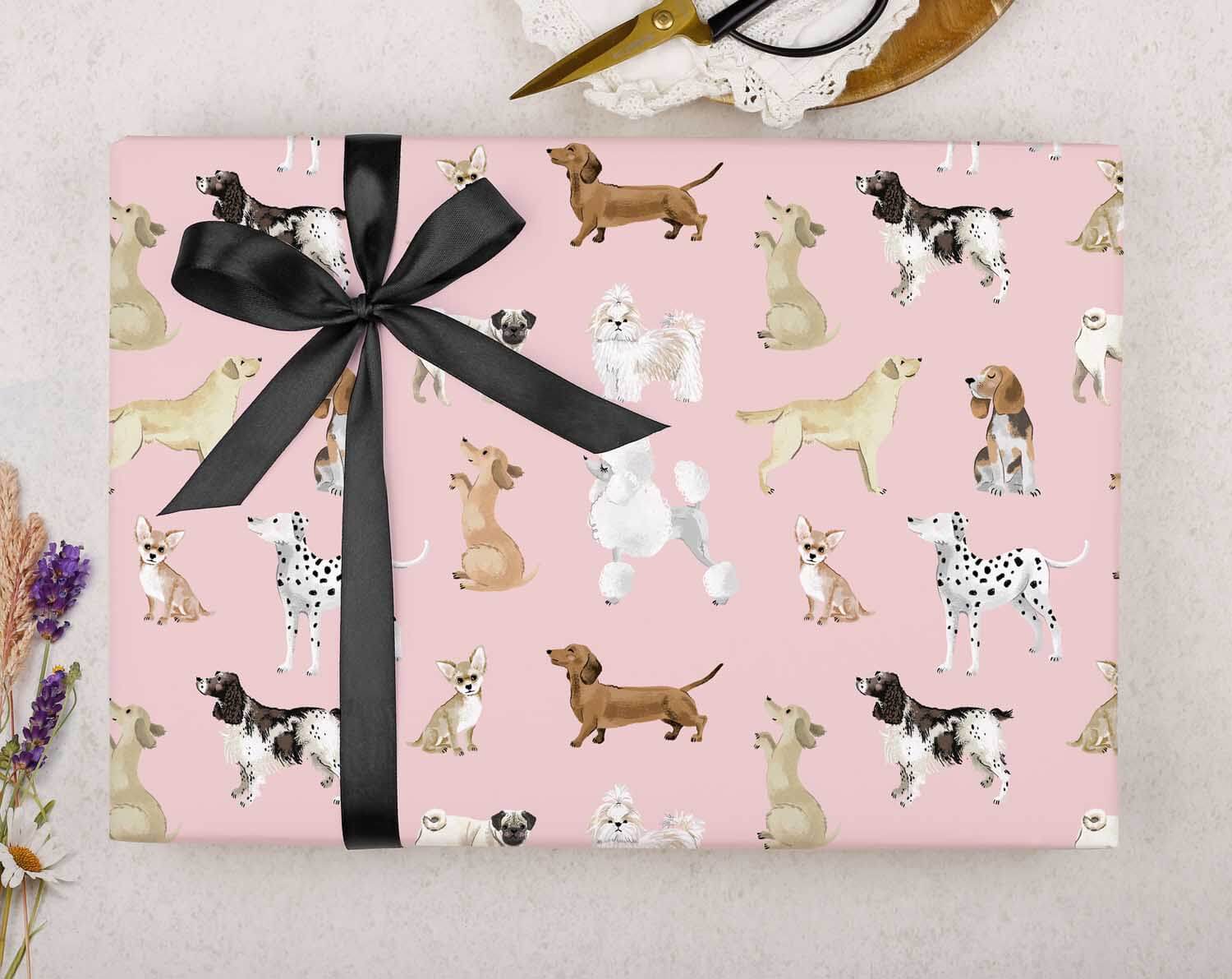 Pink Dog Wrapping Paper. Wrapping Paper designed by Making Meadows