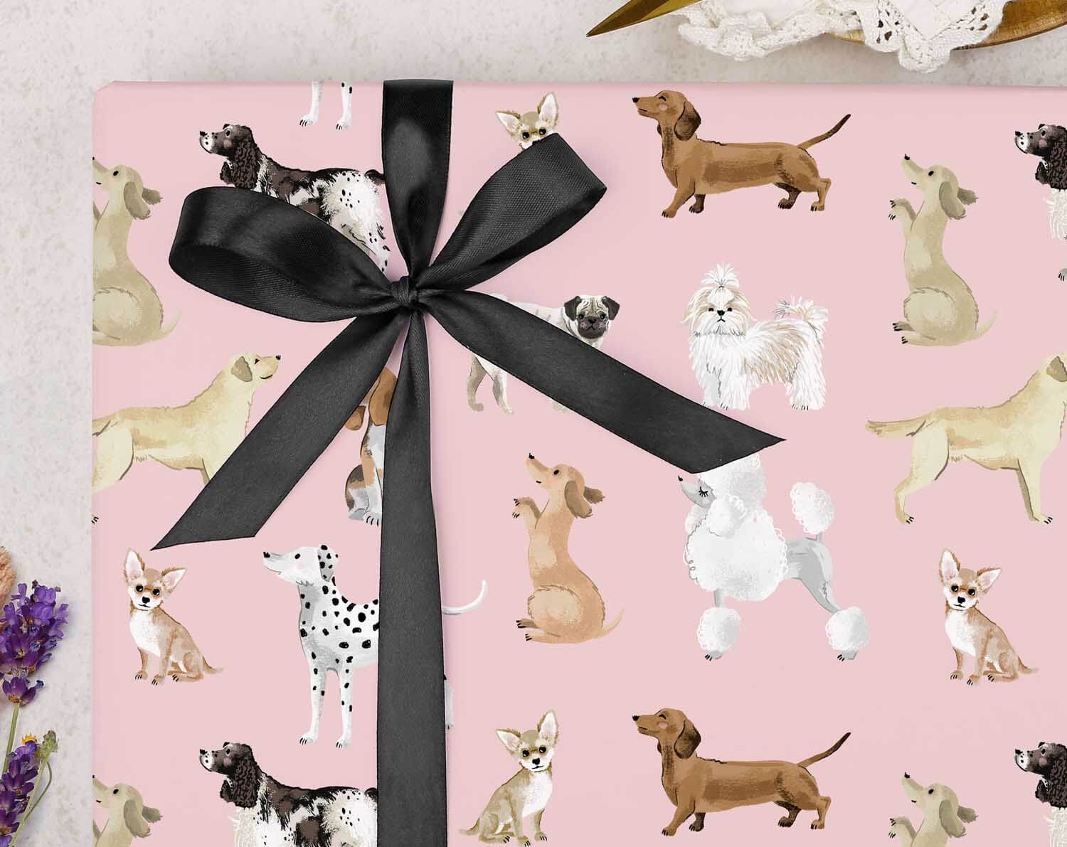 Pink Dog Wrapping Paper. Wrapping Paper designed by Making Meadows