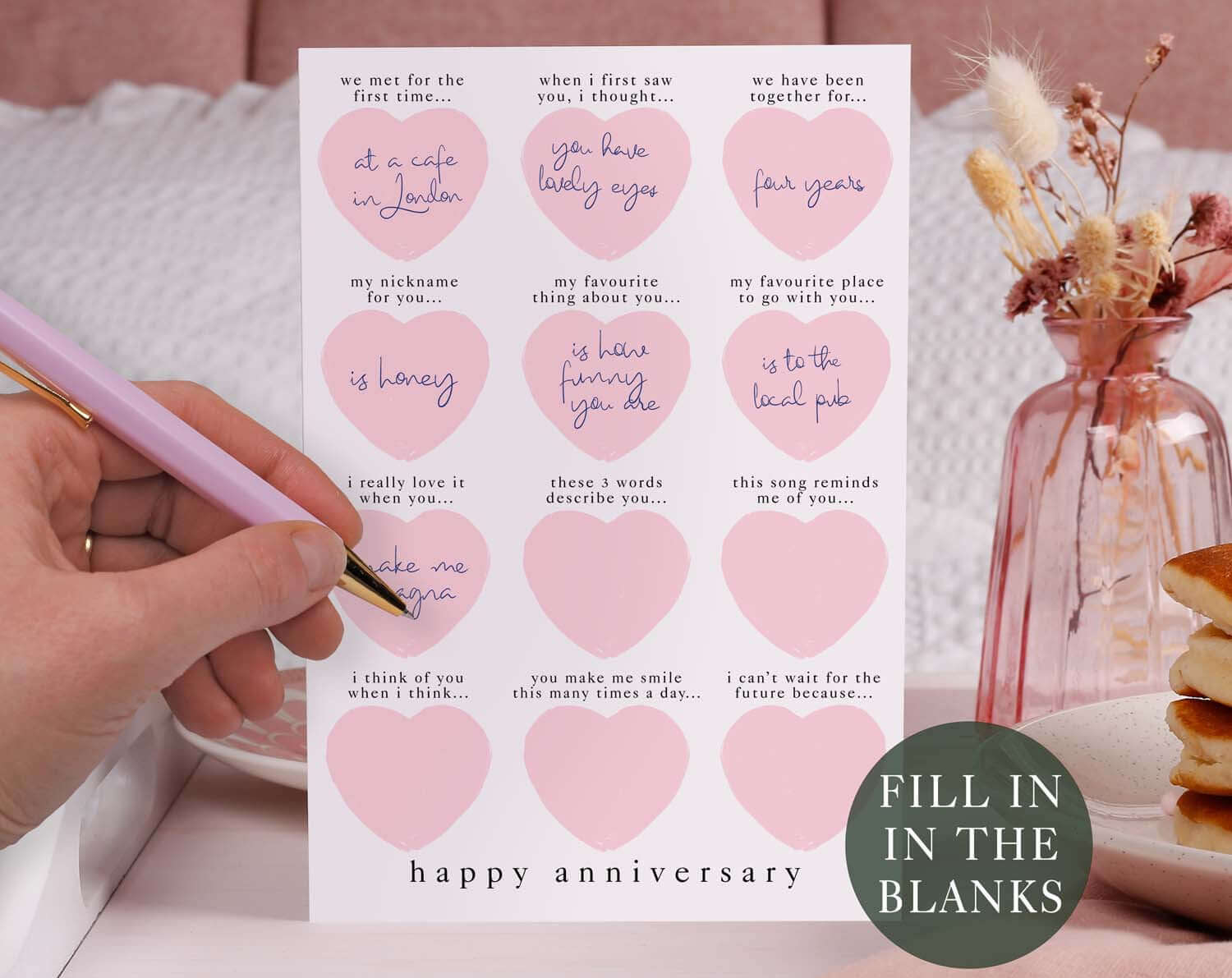 Pink Fill In The Blanks Anniversary Card. Greeting & Note Cards designed by Making Meadows