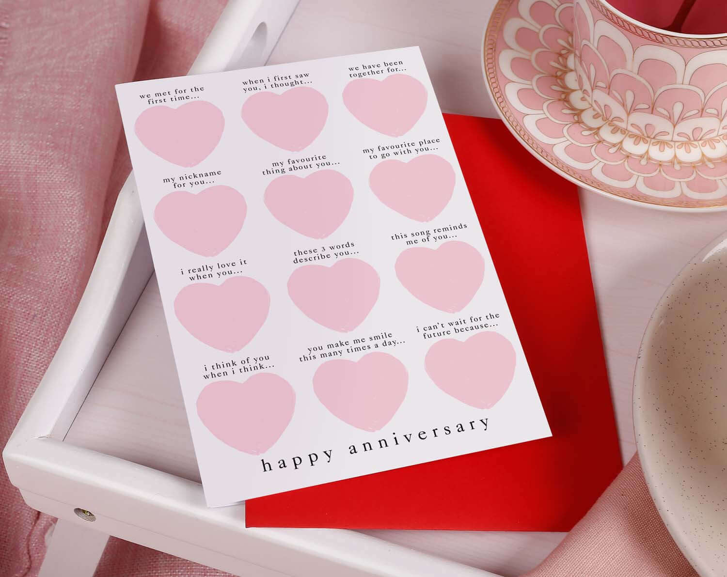 Pink Fill In The Blanks Anniversary Card. Greeting & Note Cards designed by Making Meadows