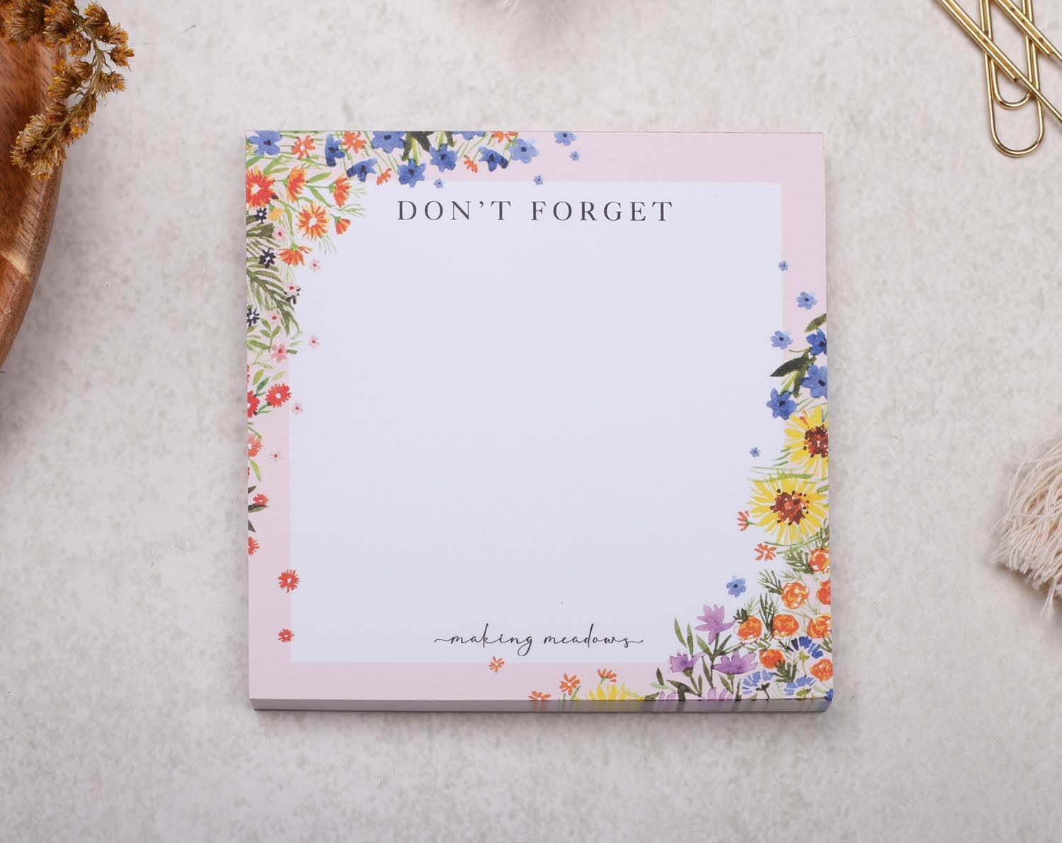 Pink Floral Memo Pad Block. Memo Pads designed by Making Meadows