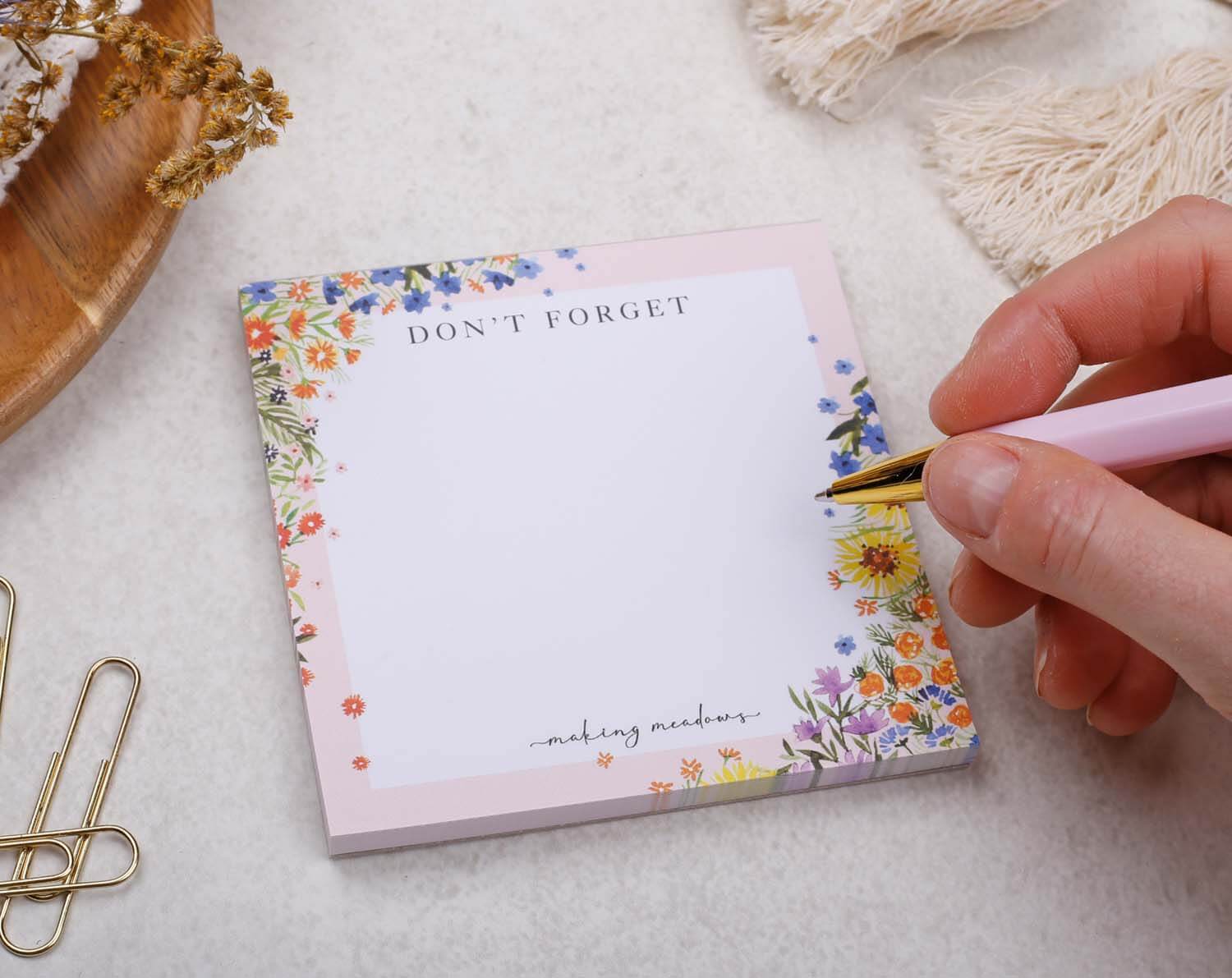 Pink Floral Memo Pad Block. Memo Pads designed by Making Meadows