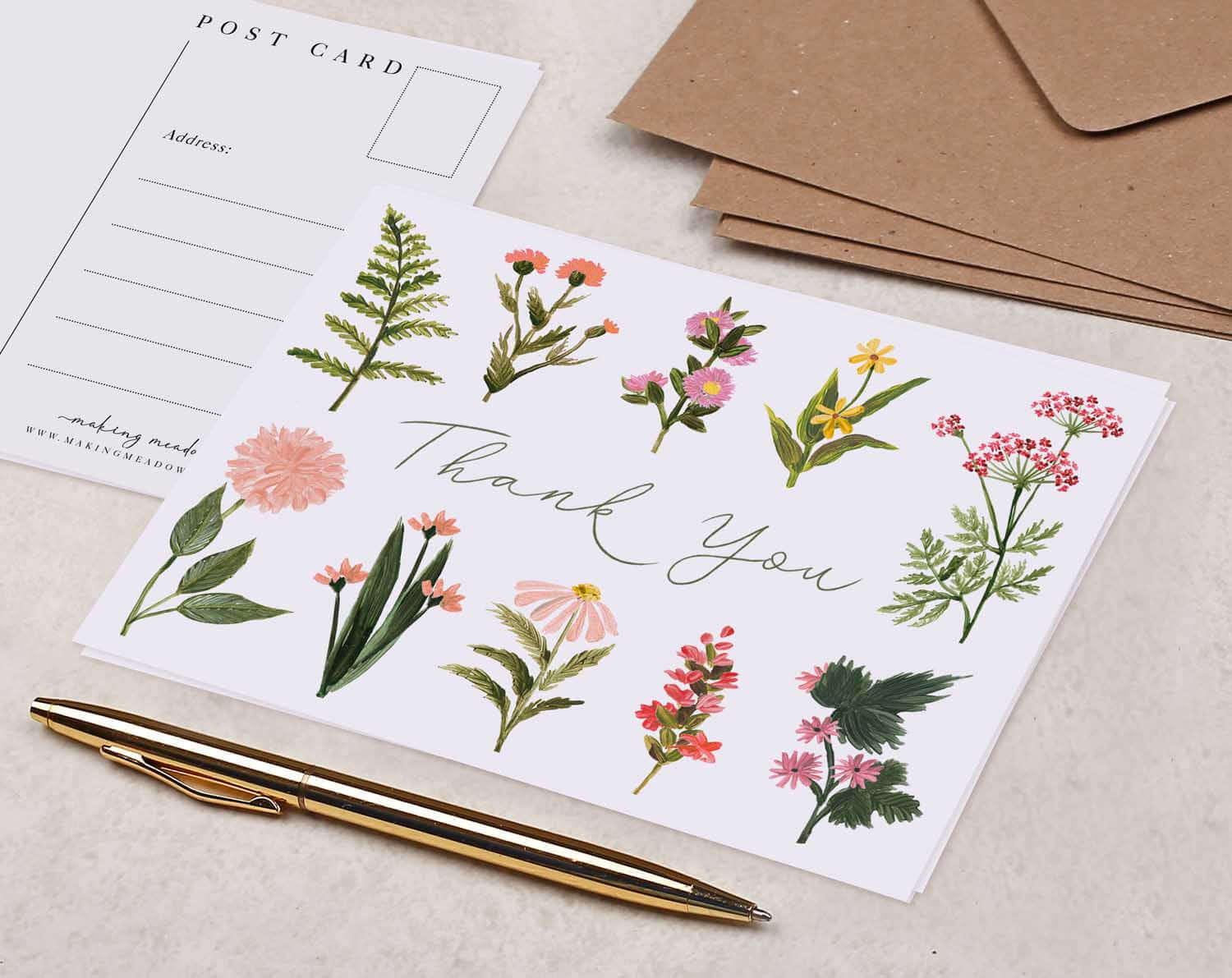 Pink Floral Thank You Postcard. Post Cards designed by Making Meadows