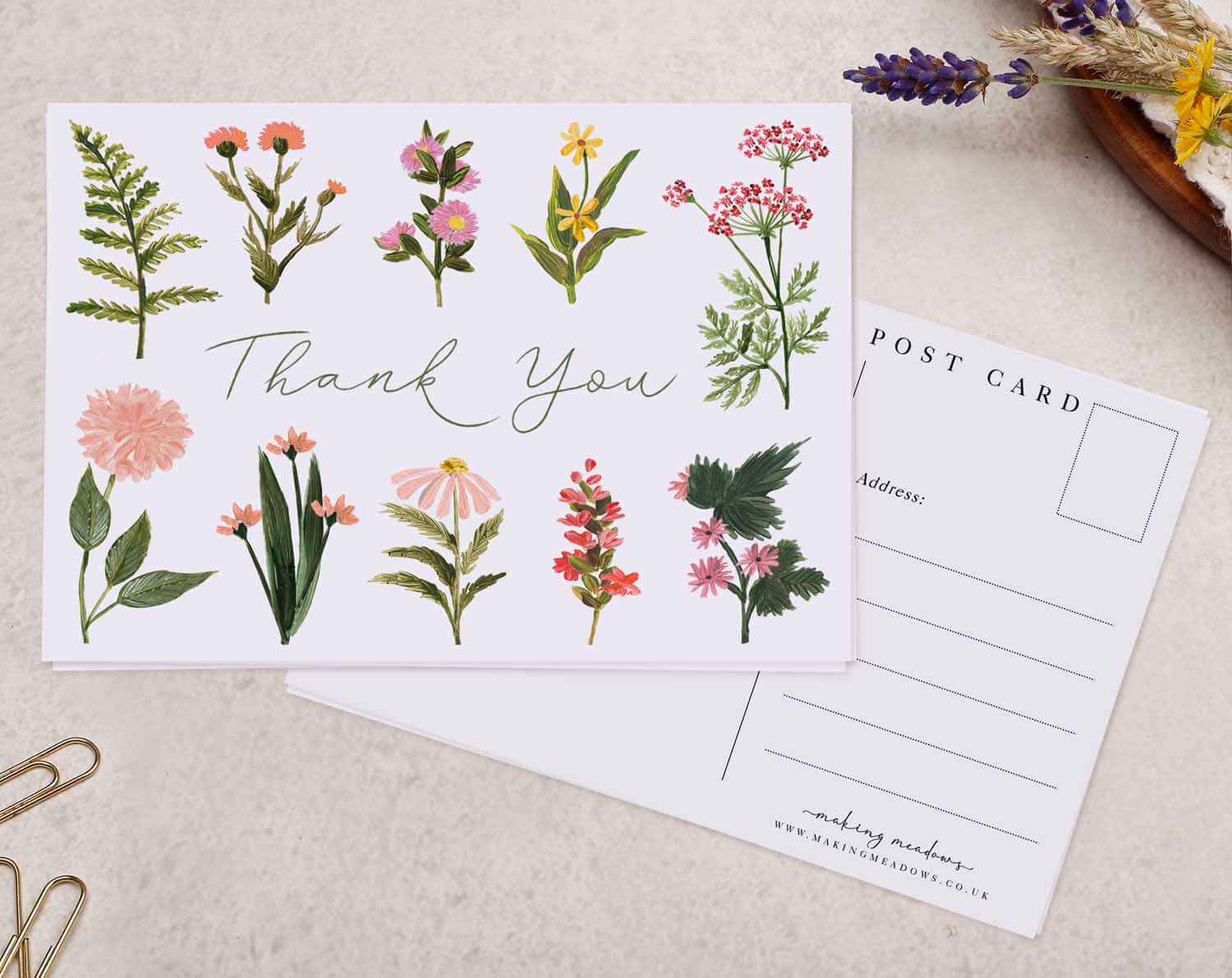 Pink Floral Thank You Postcard. Post Cards designed by Making Meadows