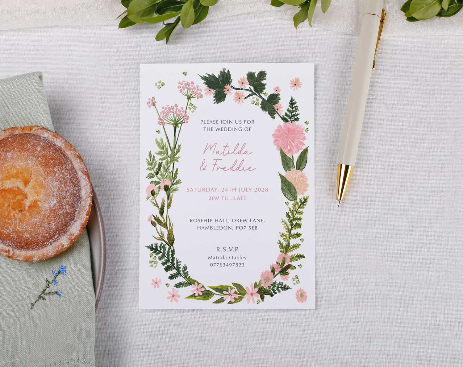 Pink Floral Wedding Invitations featuring a romantic floral design for a pretty elegant wedding.