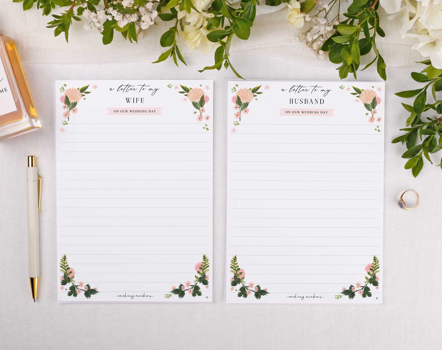 Pink Floral Wedding Letter to My Wife writing paper set with floral design for personalized messages.