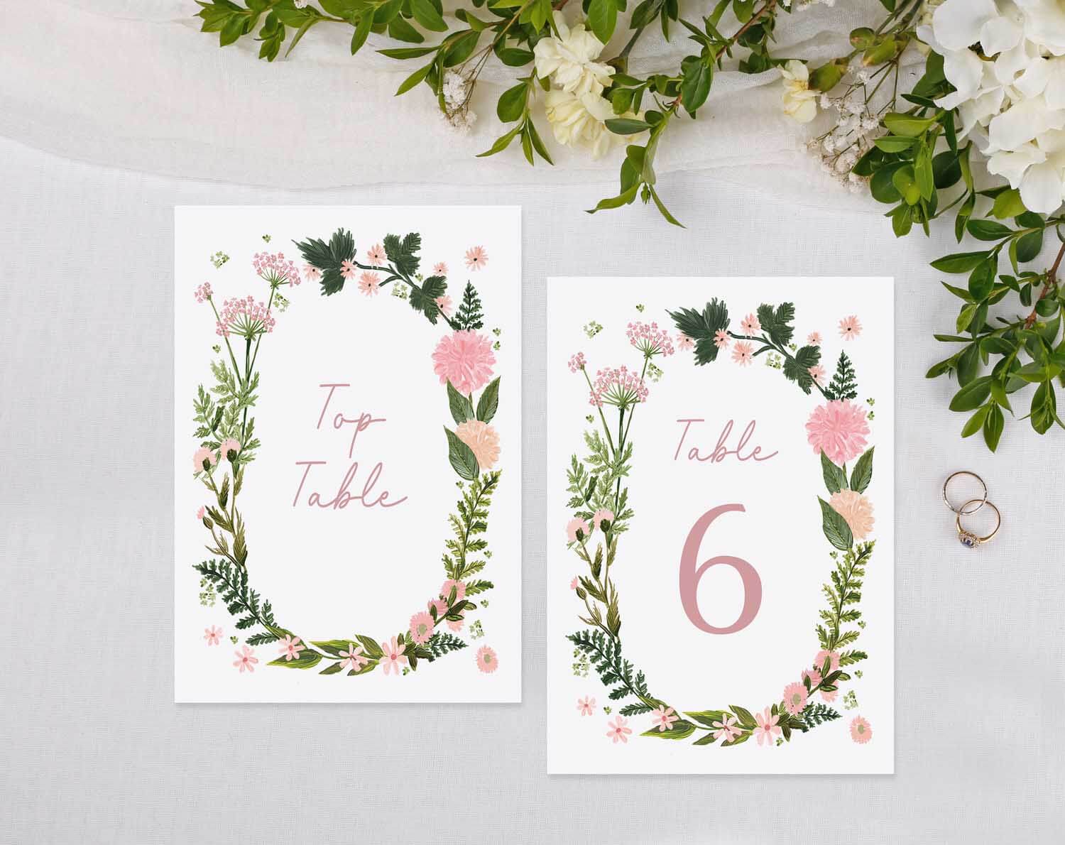 Elegant Pink Floral Wedding Table Numbers designed for organizing reception seating.
