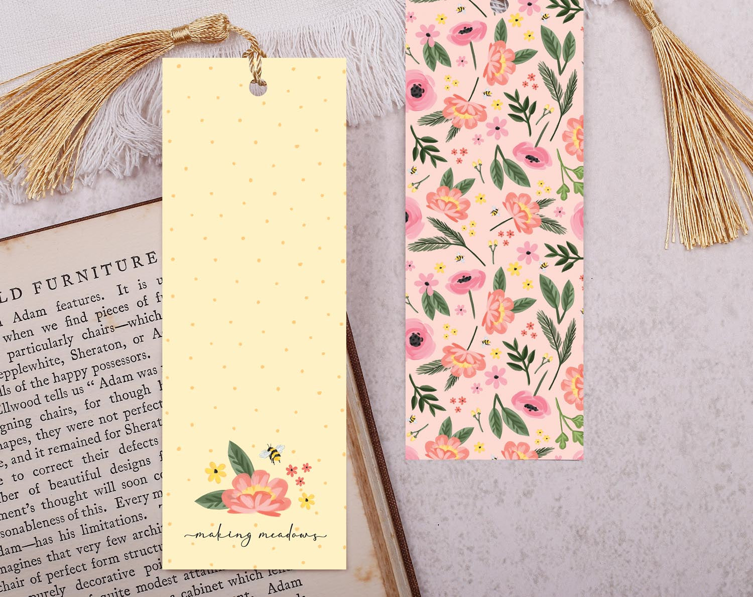 Pink Flower Bookmark With Tassel. Bookmarks designed by Making Meadows