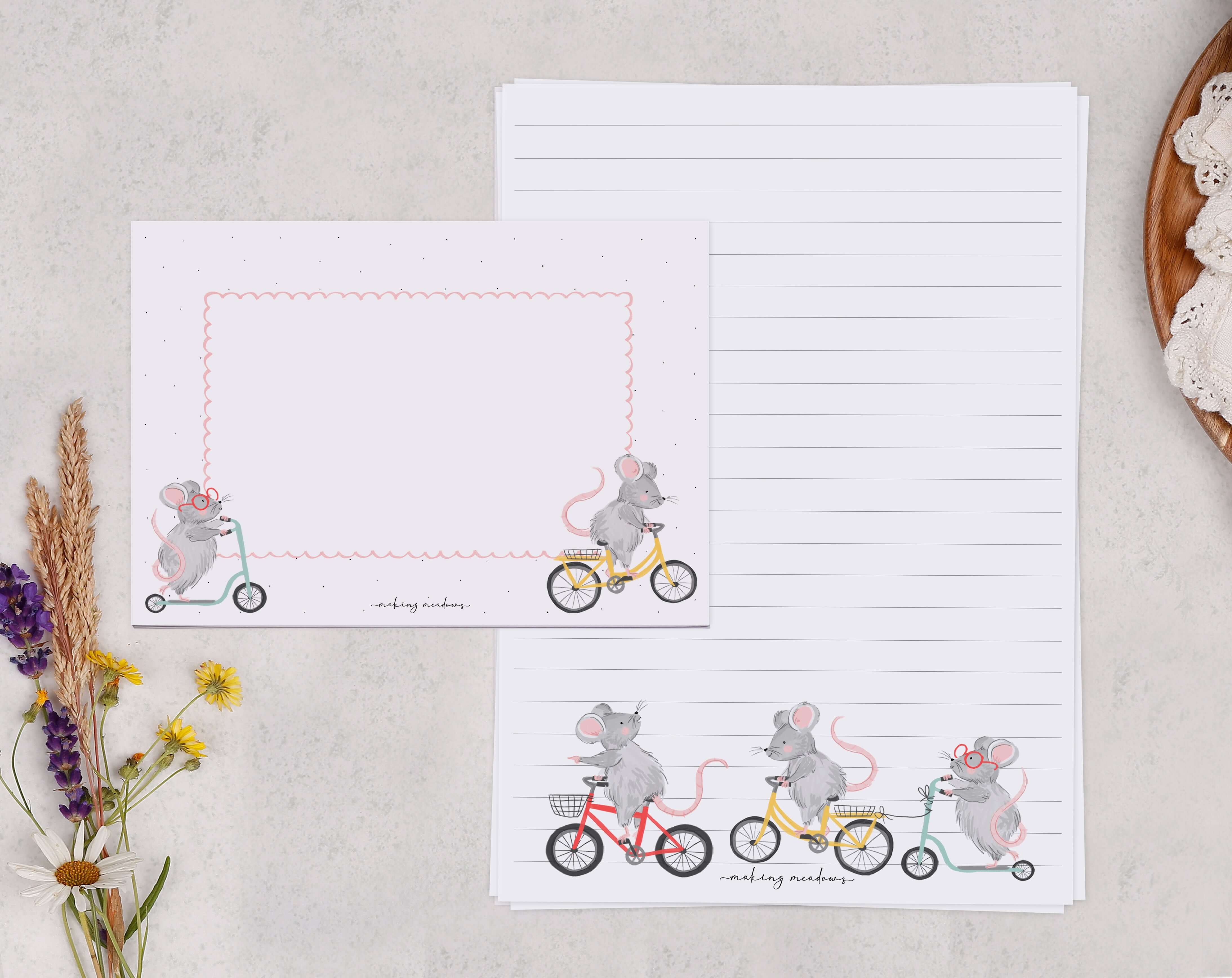 Pink Mouse A5 Writing Paper & Envelope Set. Stationery designed by Making Meadows