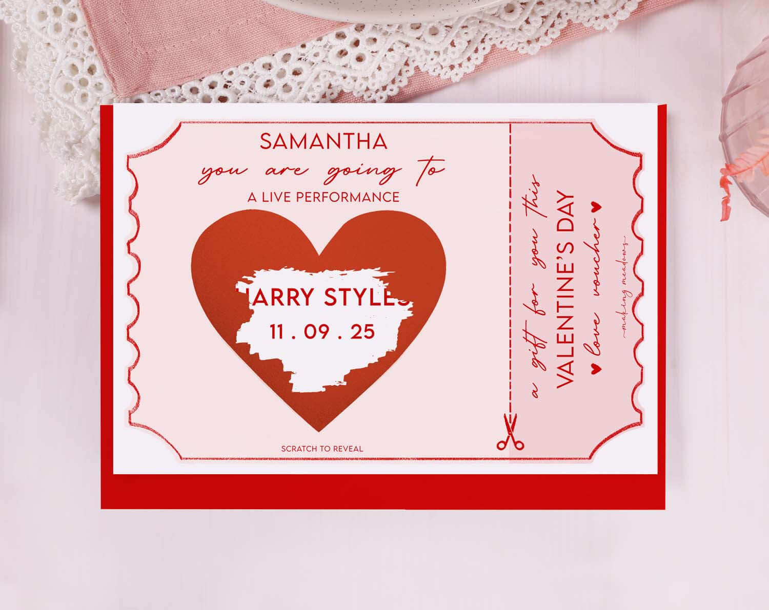 Pink Surprise Concert Gift Reveal Scratch Card. Greeting & Note Cards designed by Making Meadows