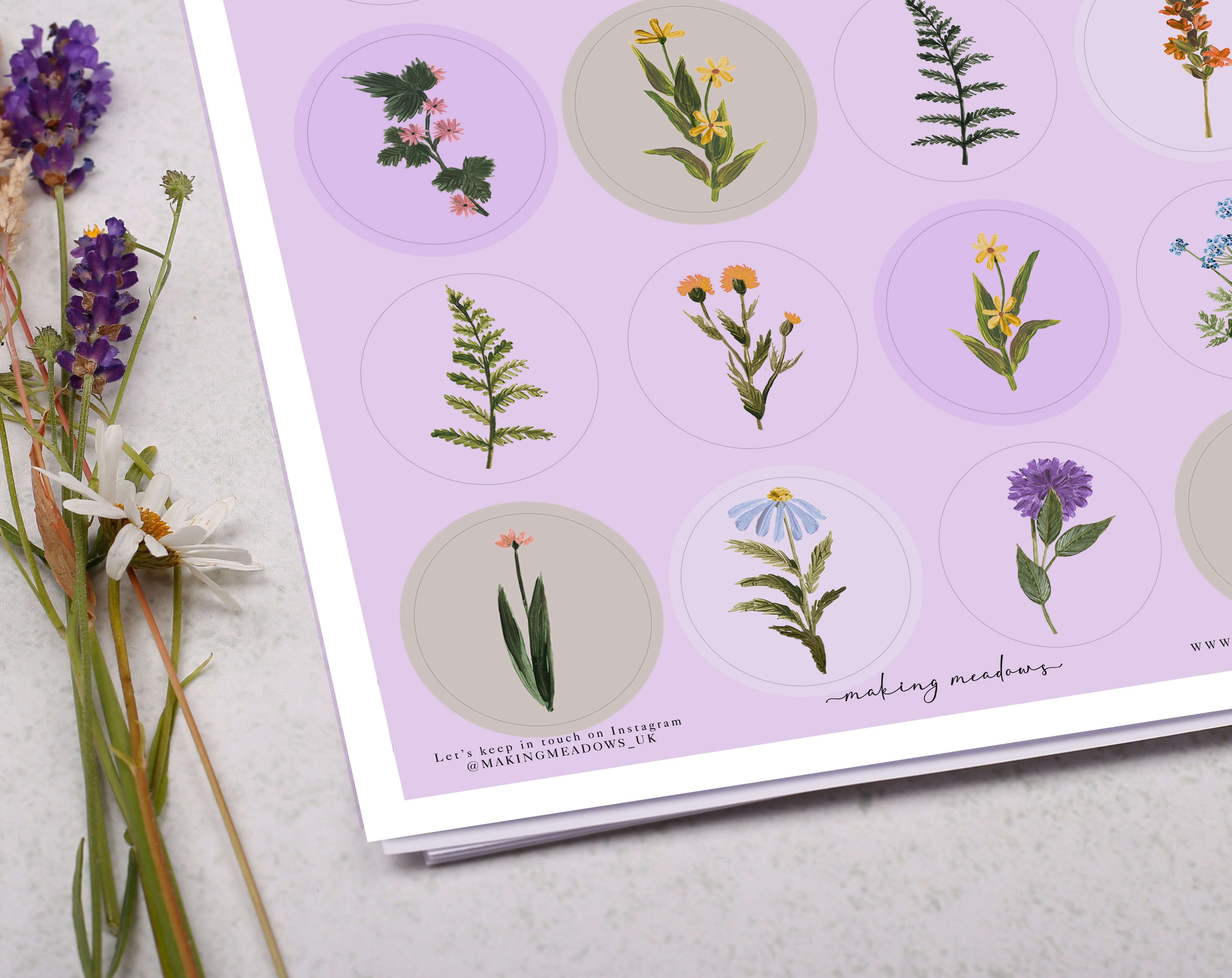 Purple Floral Sticker Sheet. Decorative Stickers designed by Making Meadows