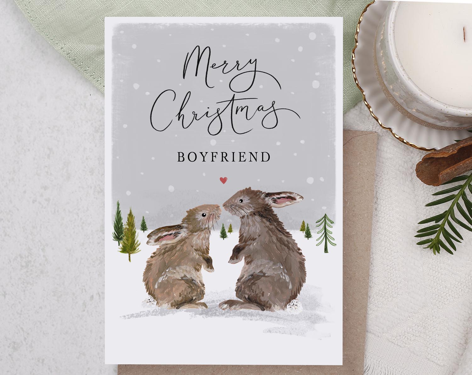 Rabbit Christmas Card For Boyfriend. Greeting & Note Cards designed by Making Meadows