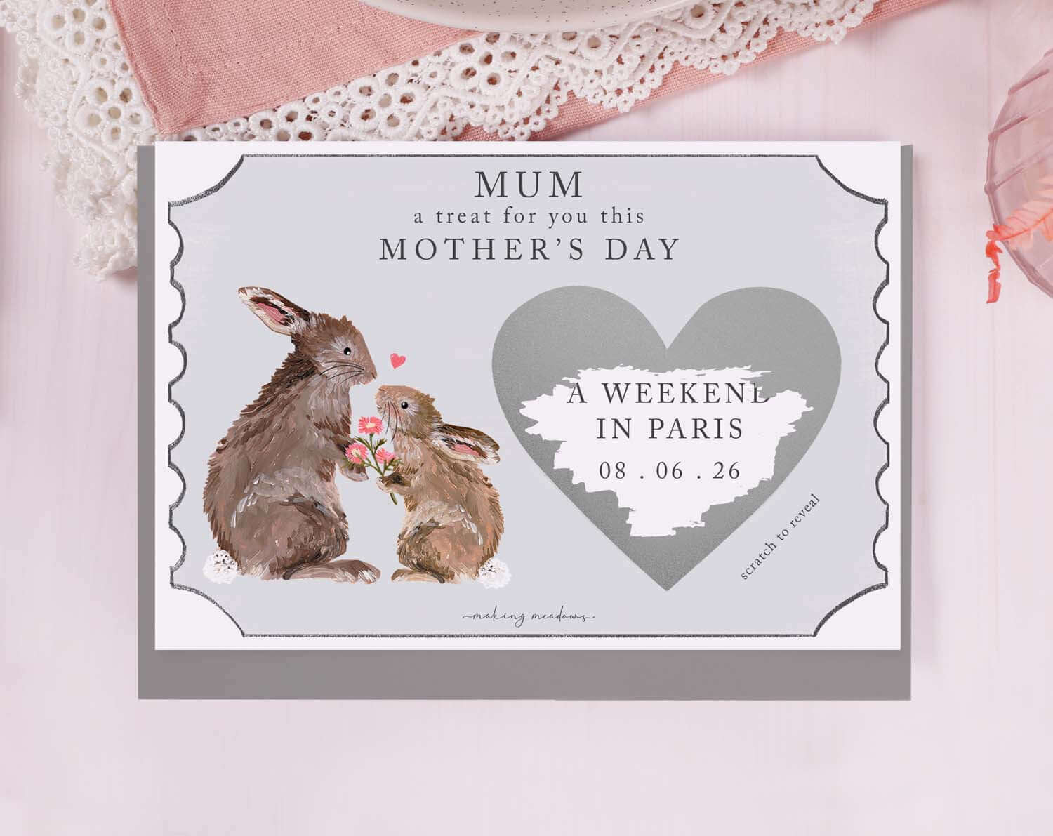 Rabbit Mum Gift Reveal Scratch Card. Greeting Cards designed by Making Meadows
