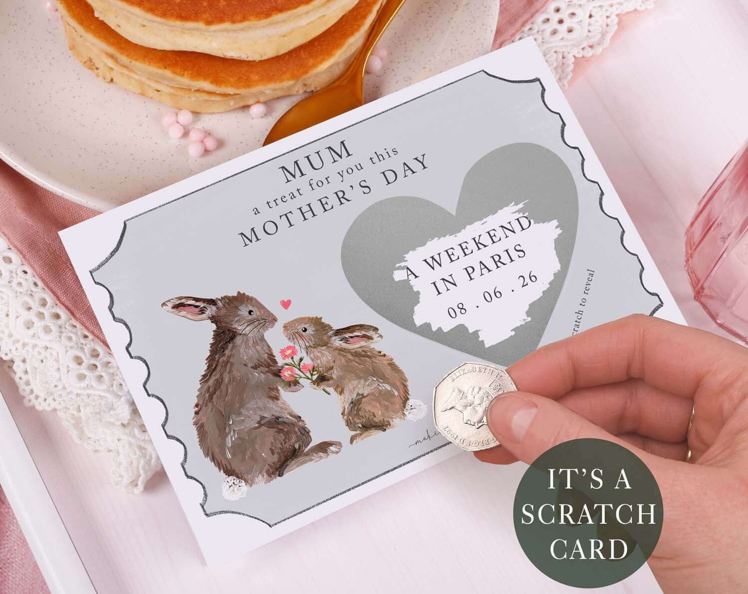Rabbit Mum Gift Reveal Scratch Card. Greeting Cards designed by Making Meadows