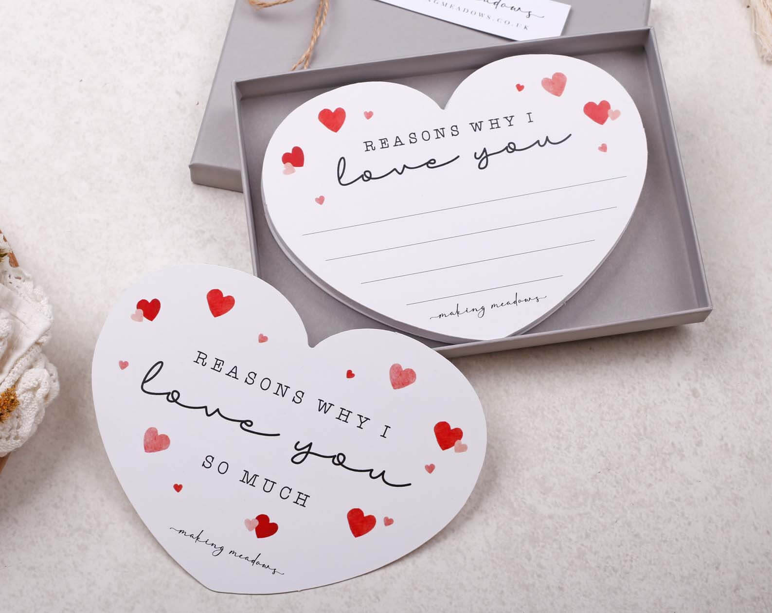 Reason's Why I Love You Heart Cards. Stationery designed by Making Meadows