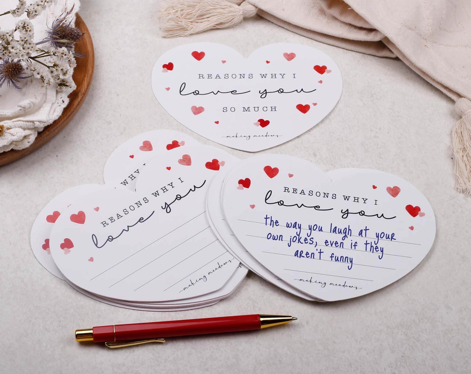 Reason's Why I Love You Heart Cards. Stationery designed by Making Meadows