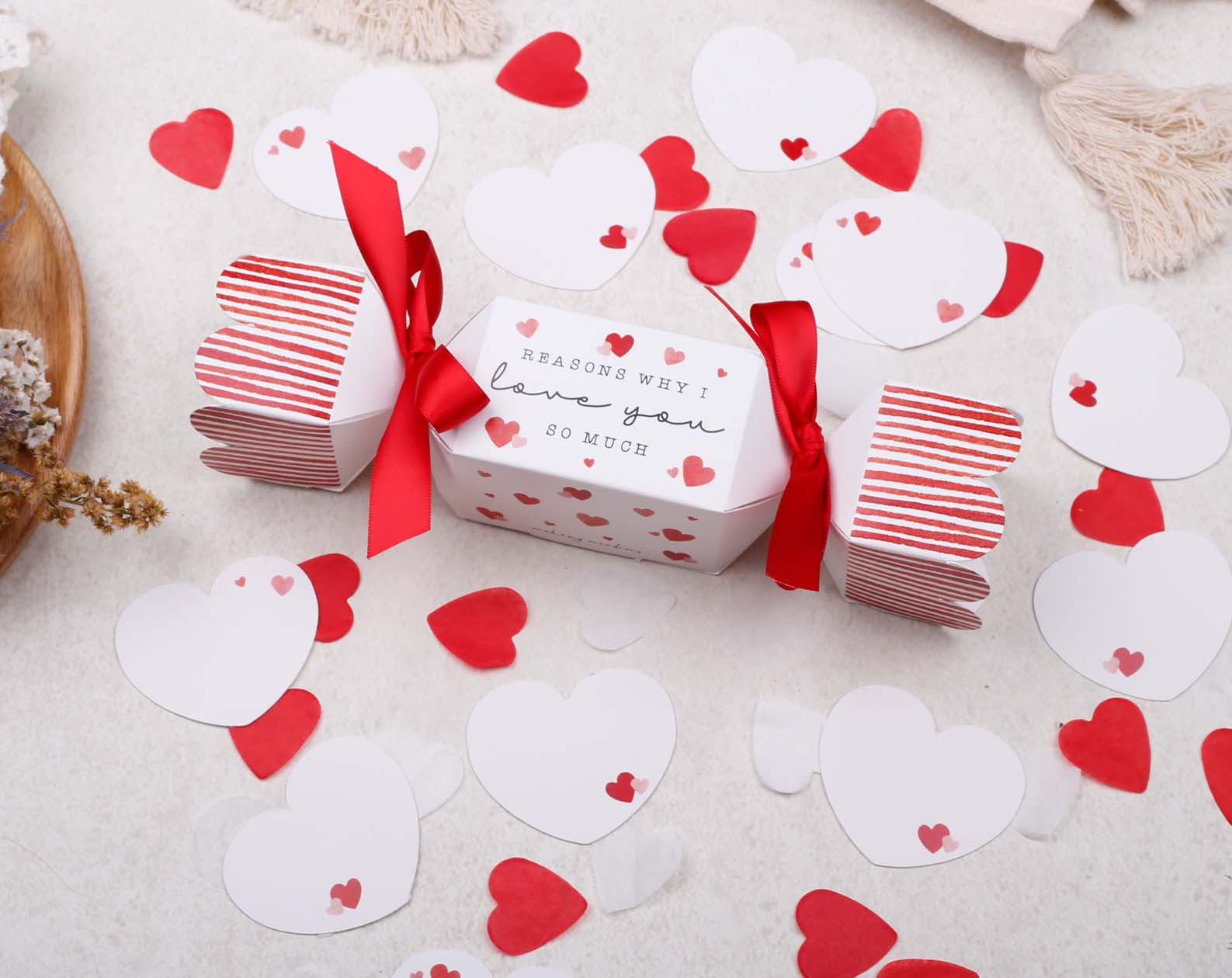 Reasons Why I Love You Surprise Red Cracker. Stationery designed by Making Meadows