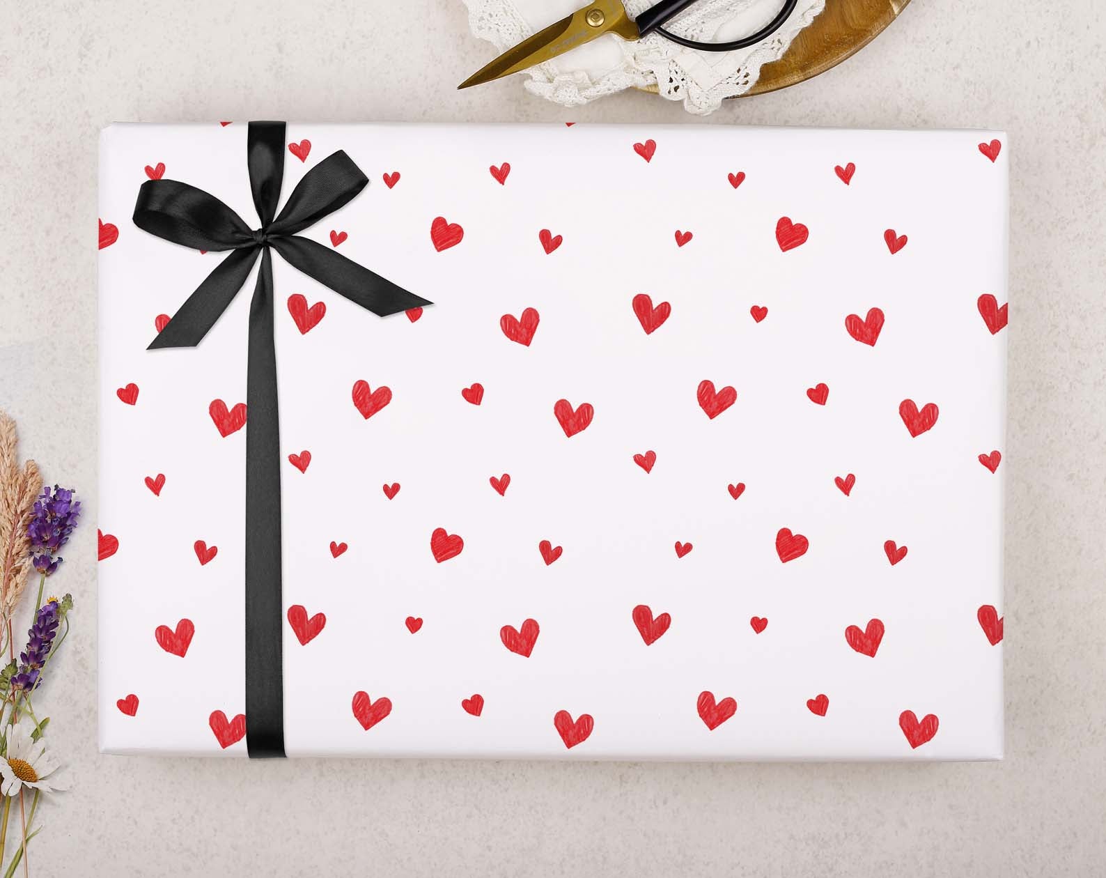 Red Heart Valentine Wrapping Paper. Wrapping Paper designed by Making Meadows