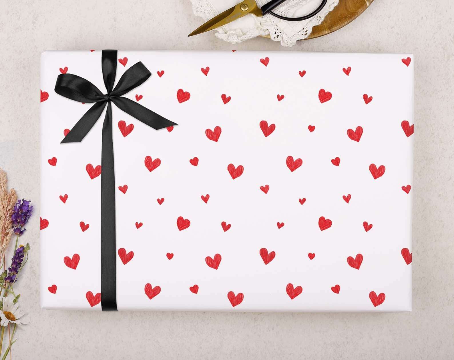 Red Heart Valentine Wrapping Paper. Wrapping Paper designed by Making Meadows