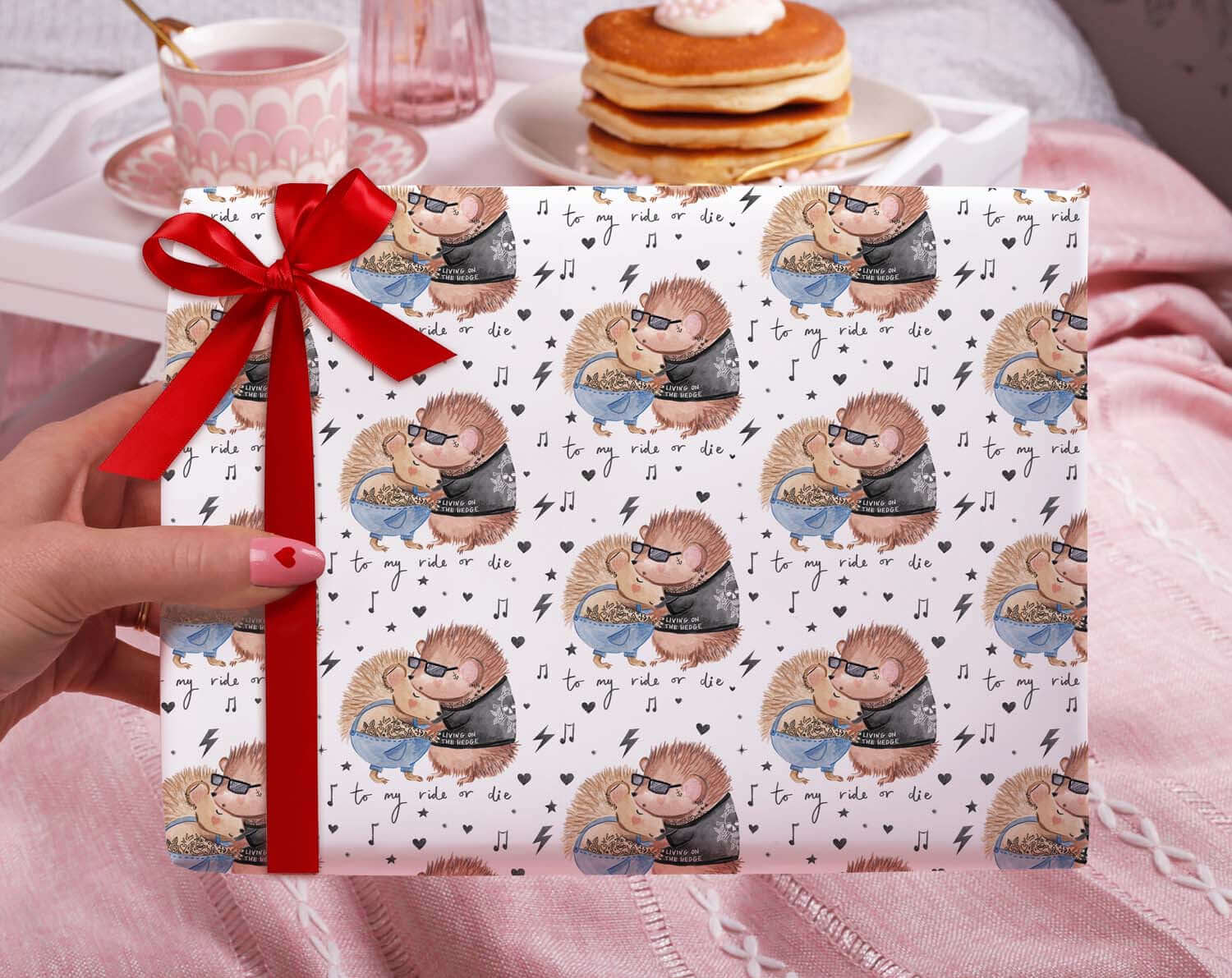 Ride Or Die Hedgehog Wrapping Paper. Wrapping Paper designed by Making Meadows