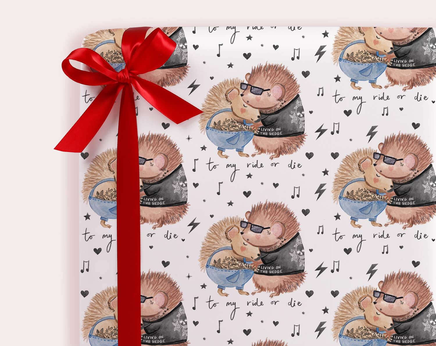 Ride Or Die Hedgehog Wrapping Paper. Wrapping Paper designed by Making Meadows