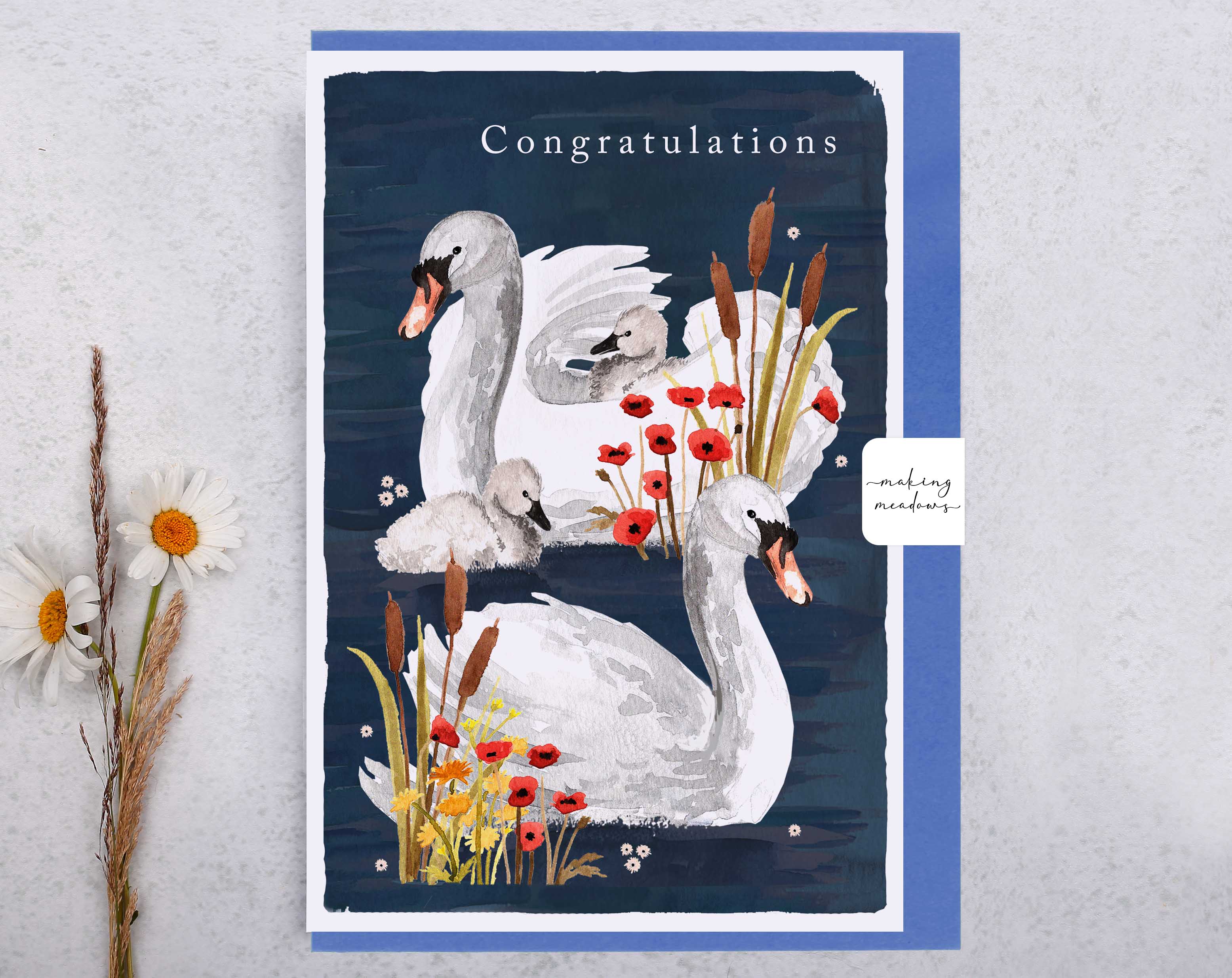 River Wey Congratulations Swan Card. Greeting & Note Cards designed by Making Meadows