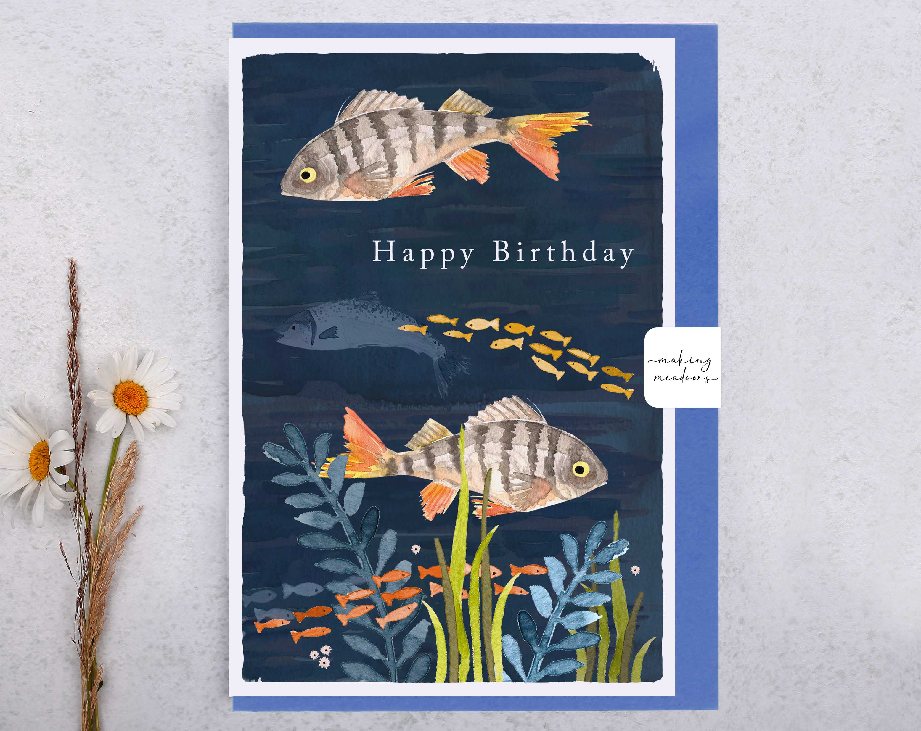 River Wey Happy Birthday Fish Card. Greeting & Note Cards designed by Making Meadows