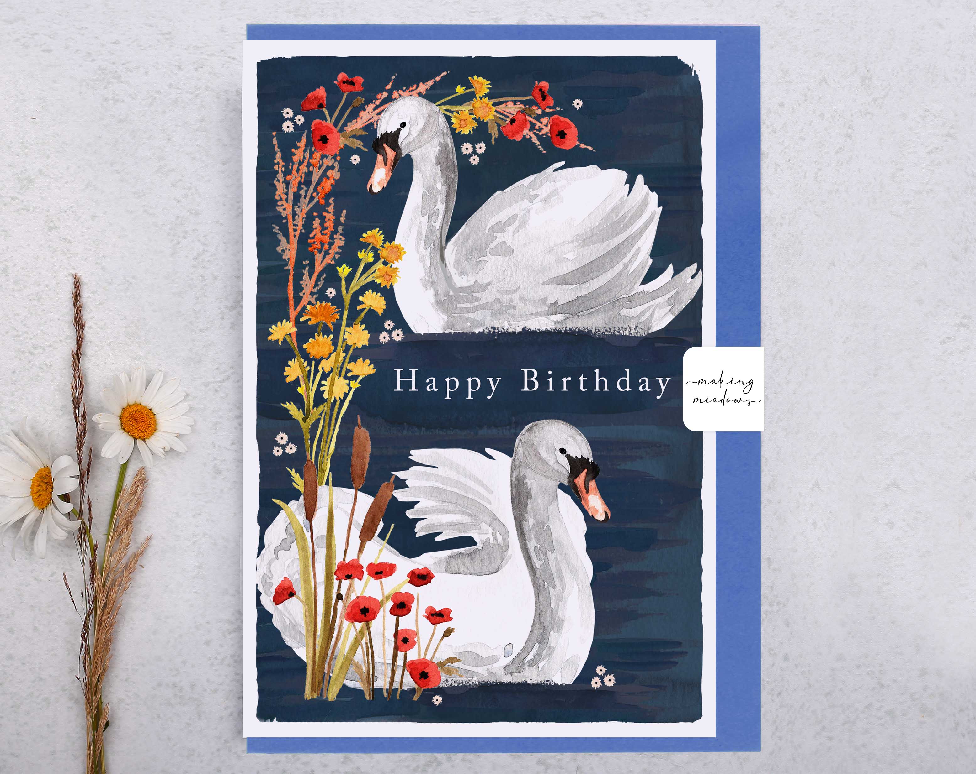 River Wey Happy Birthday Swan Card. Greeting & Note Cards designed by Making Meadows