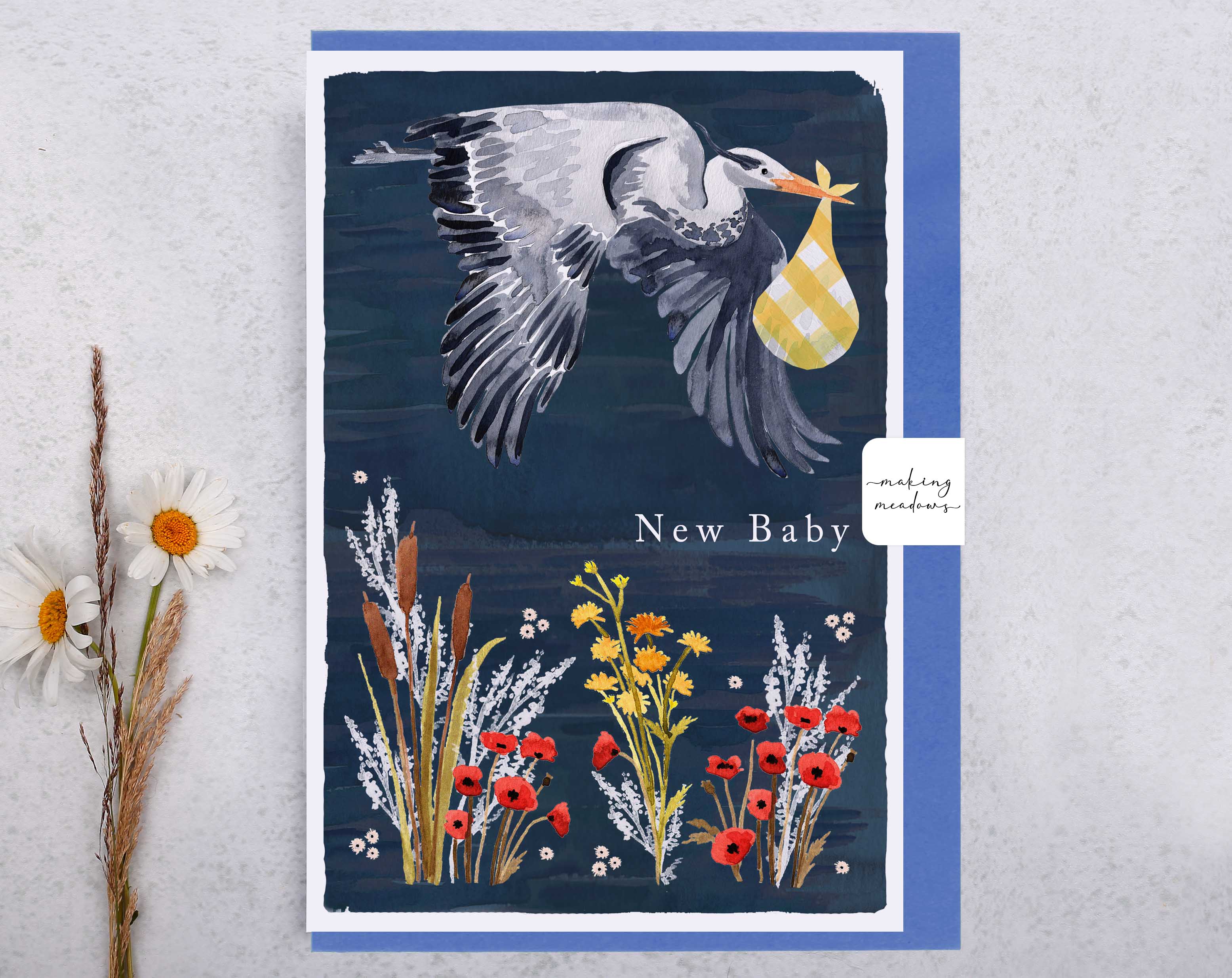 River Wey New Baby Heron Card. Greeting & Note Cards designed by Making Meadows