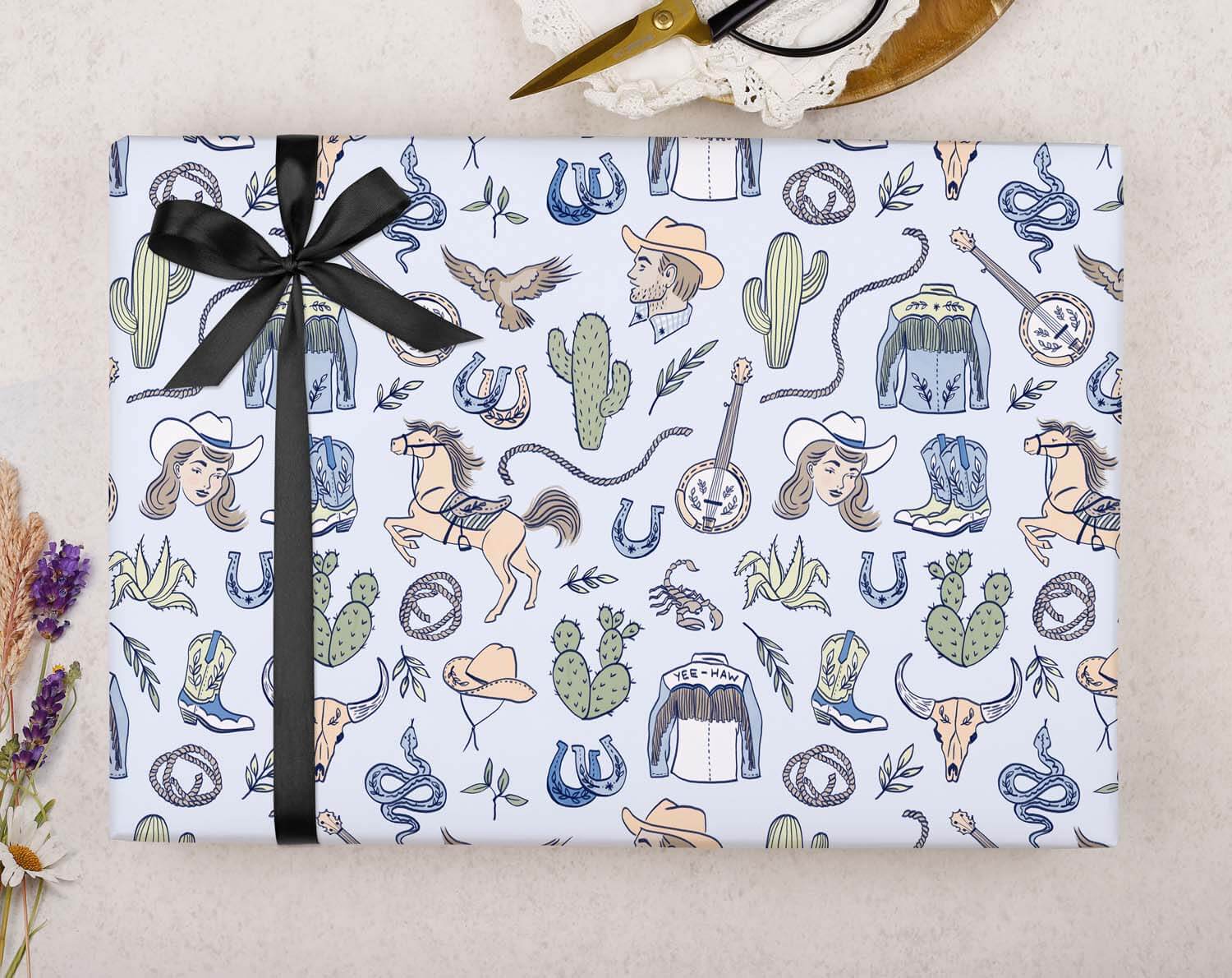 Rodeo Cowboy Blue Wrapping Paper. Wrapping Paper designed by Making Meadows