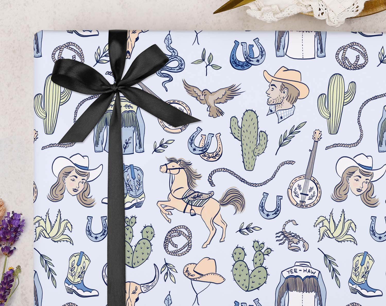 Rodeo Cowboy Blue Wrapping Paper. Wrapping Paper designed by Making Meadows