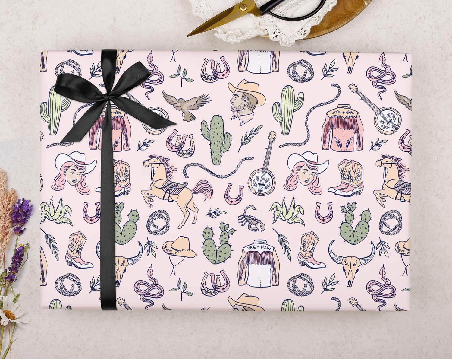 Rodeo Cowgirl Pink Wrapping Paper. Wrapping Paper designed by Making Meadows