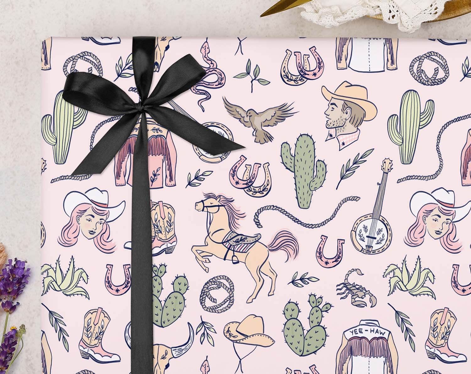 Rodeo Cowgirl Pink Wrapping Paper. Wrapping Paper designed by Making Meadows