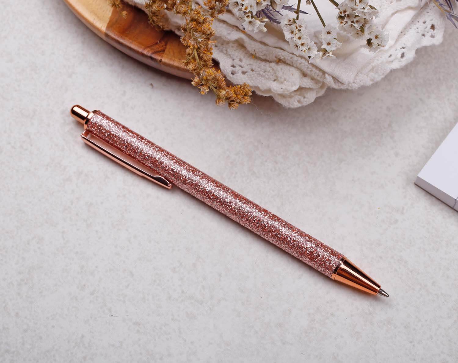 Rose Gold Glitter Ballpoint Pen. Pens designed by Making Meadows