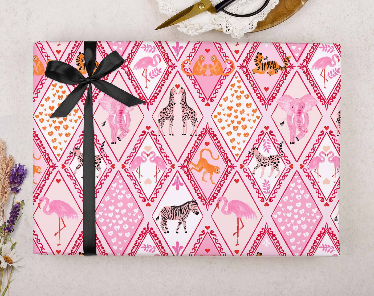 Safari Animals Valentine Wrapping Paper. Wrapping Paper designed by Making Meadows