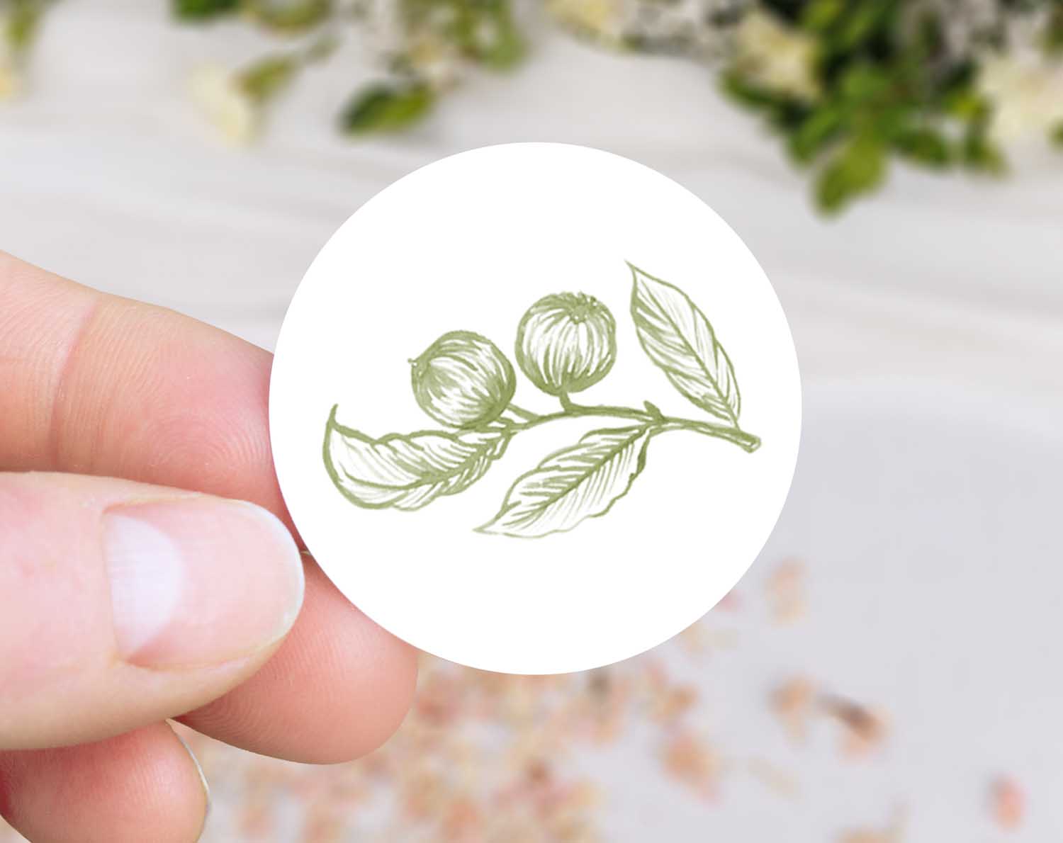 Sage Garden Wedding Stickers featuring a delicate botanical illustration for envelope seals.