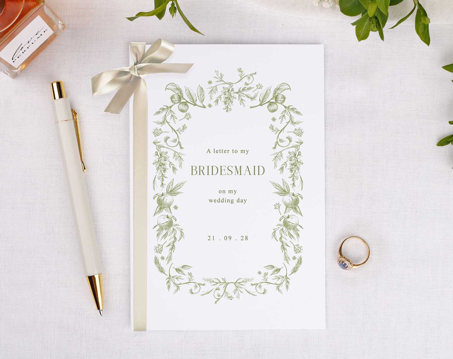 Sage Garden Wedding Thank You Card featuring floral design, personalized for bridesmaids on wedding day.