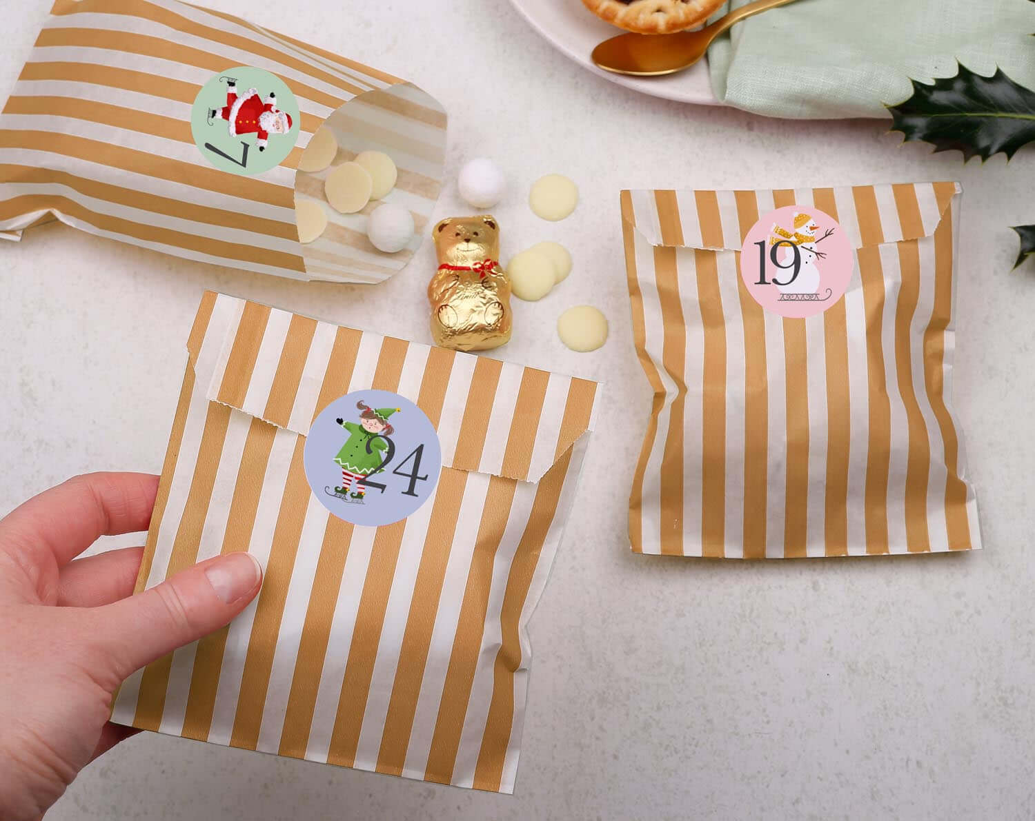 Santa Christmas Advent Calendar With Bronze Bags. Advent Calendars designed by Making Meadows