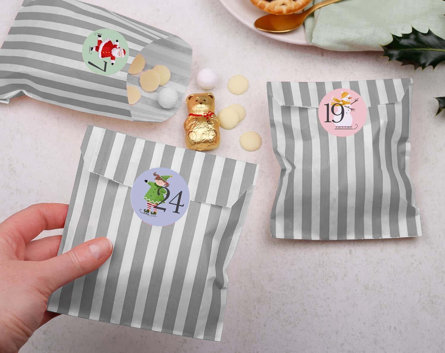 Santa Christmas Advent Calendar With Silver Bags. Advent Calendars designed by Making Meadows