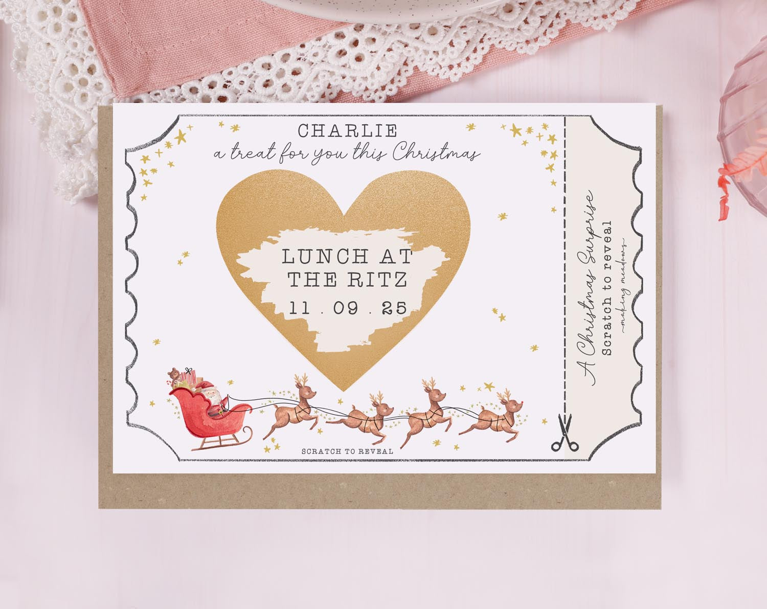 Santa Christmas Surprise Gift Reveal Scratch Card. Greeting & Note Cards designed by Making Meadows