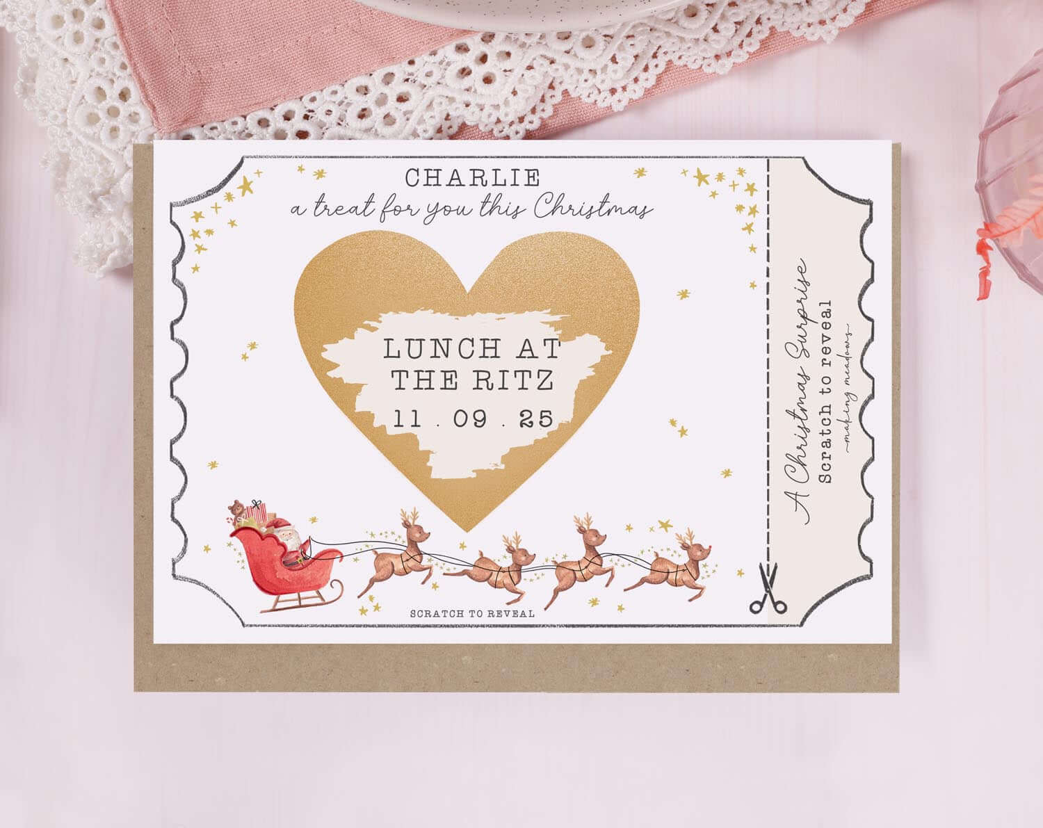 Santa Christmas Surprise Gift Reveal Scratch Card. Greeting & Note Cards designed by Making Meadows